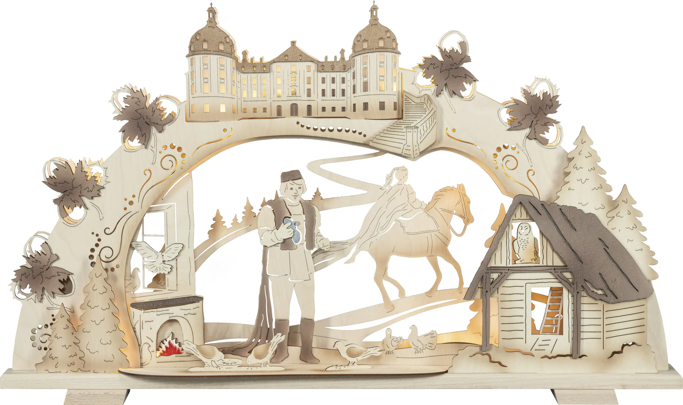 Saico Lichterbogen LED Seiffener Kirche Holz 58 cm warmweiß natur