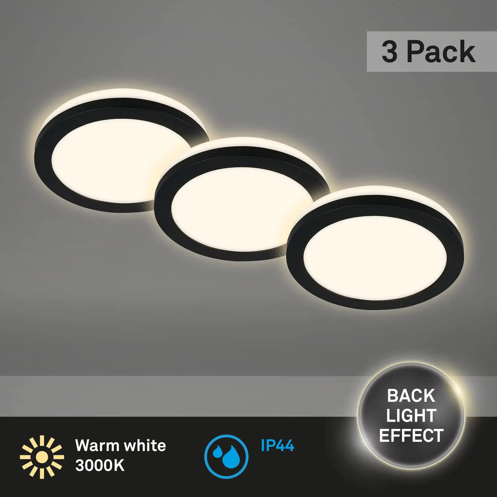 Di-Ka LED Einbauleuchte Sleek 3er Set schwarz Ø 8,4 cm 3W, warmweiß
