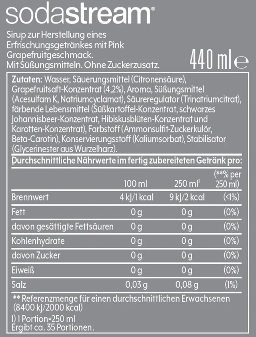 Sodastream Sirup Pink Grapefruit ohne Zucker, 440 ml