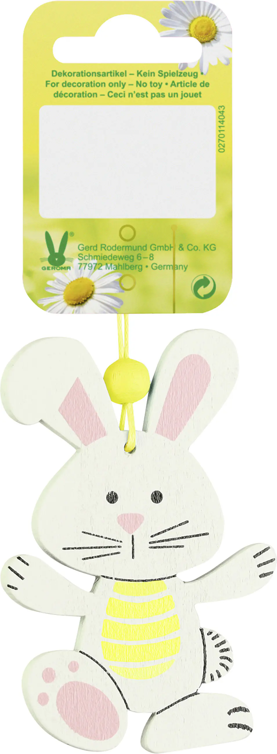 Dekohänger Osterhase Holz 8 x 6 cm gelb