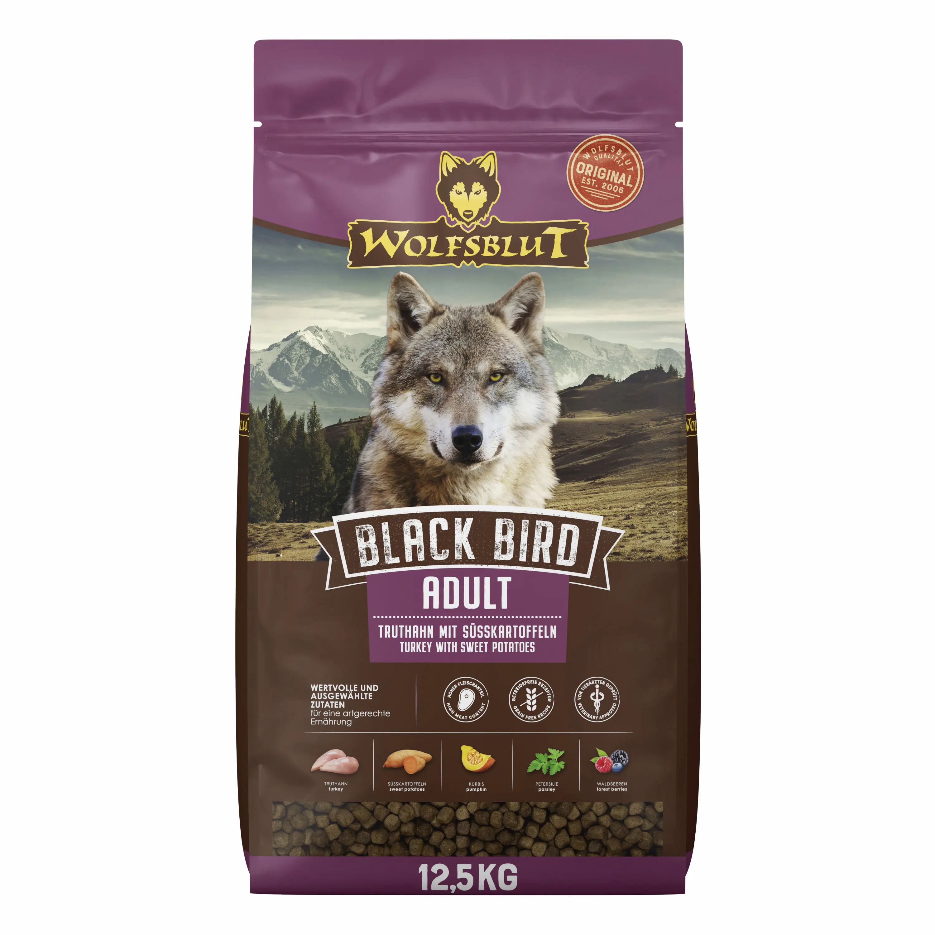 Wolfsblut Black Bird Hundetrockenfutter Adult getreidefrei 12,5 kg Truthahn