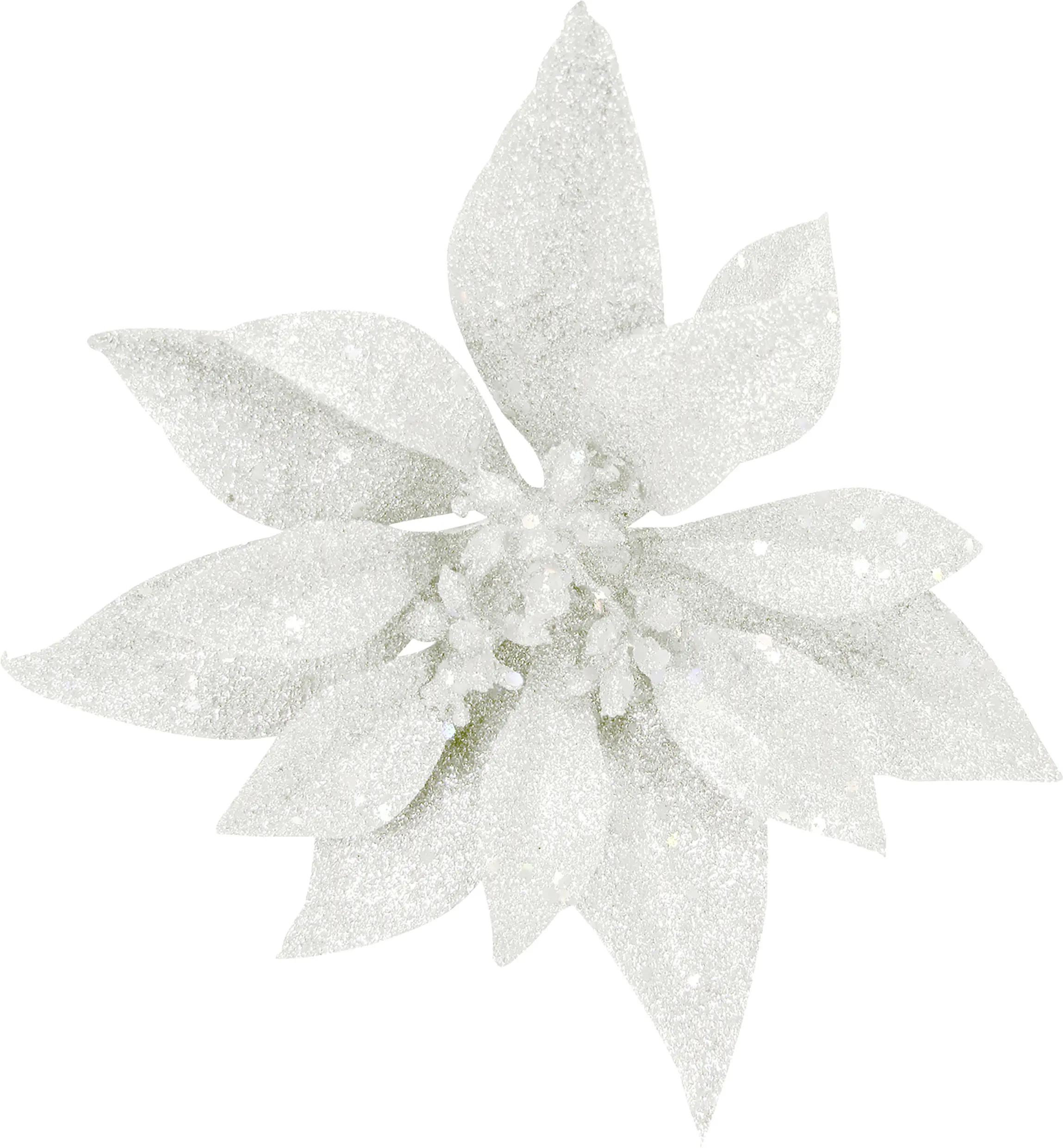 Weihnachtsdeko Blume mit Clip 14 cm weiß mit Glitter