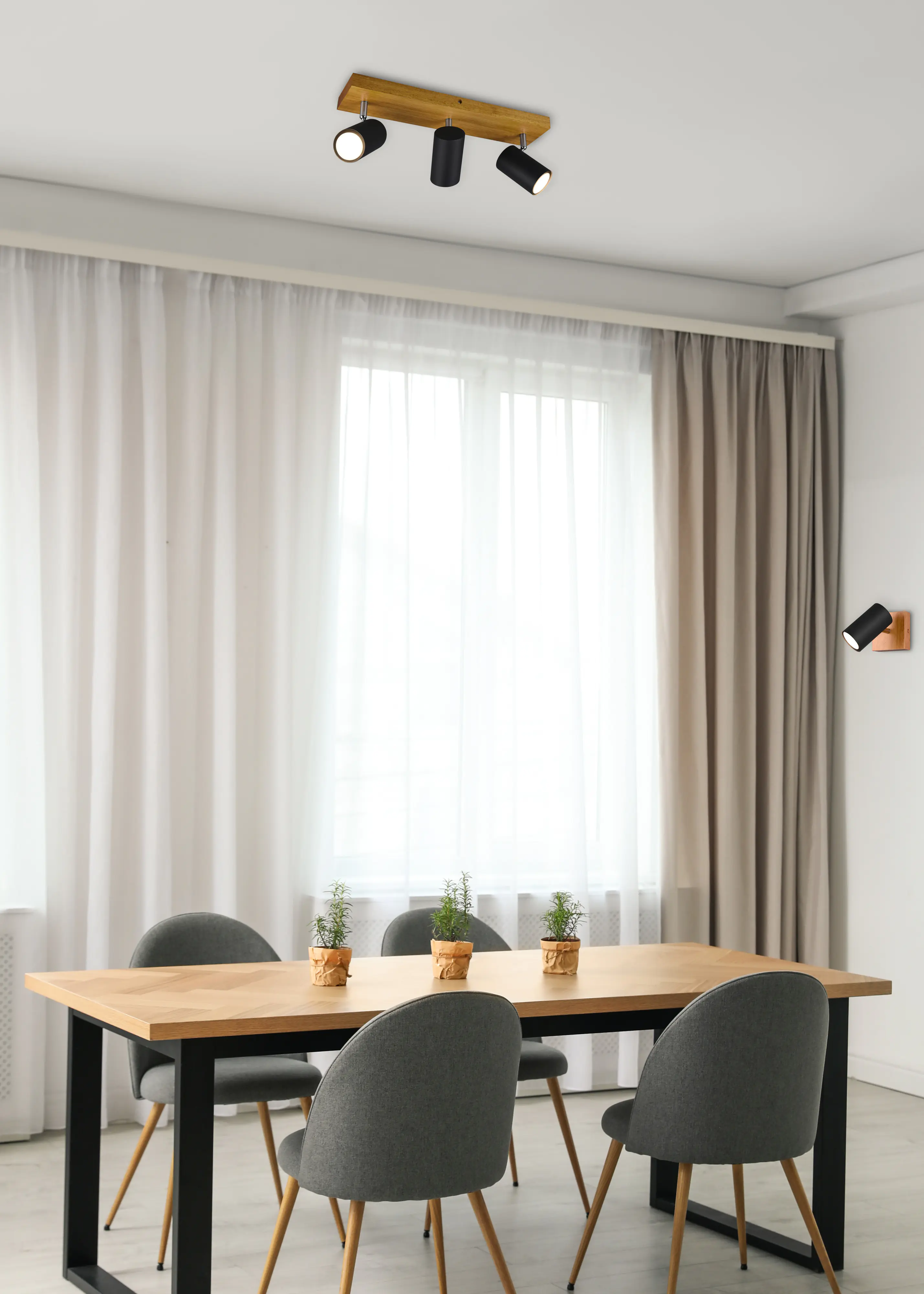 Trio Leuchten 3er Spot Marley GU10, schwarz matt, holzfarbig