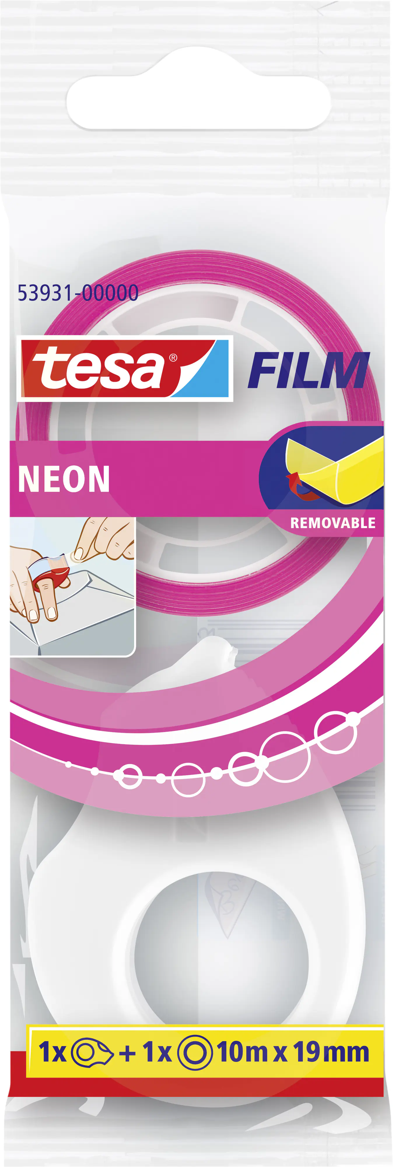 tesa Mini Abroller mit Klebefilm neon 10 m x 19 mm