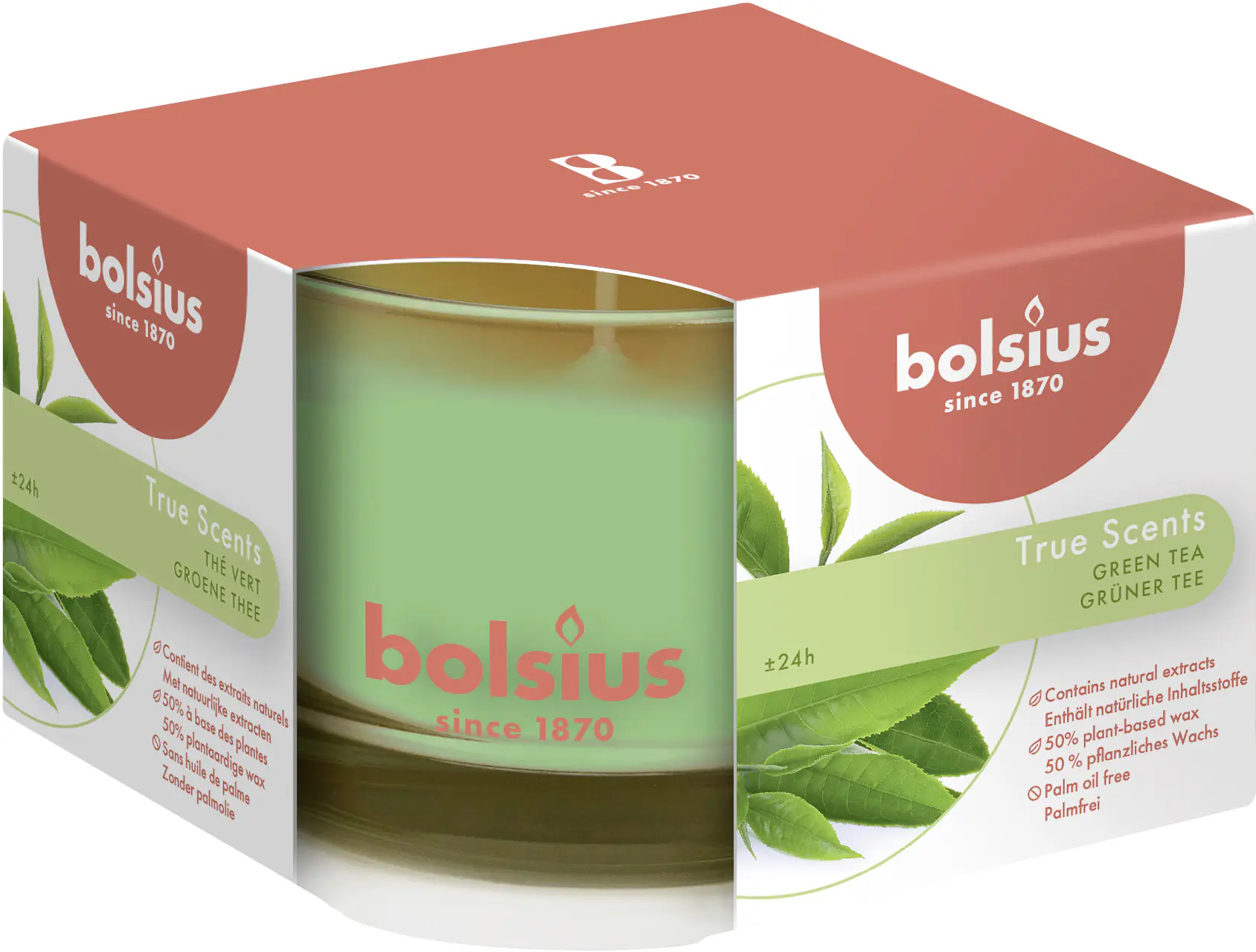 Bolsius Duftkerze im Glas True Scents Grüner Tee 63/90 cm