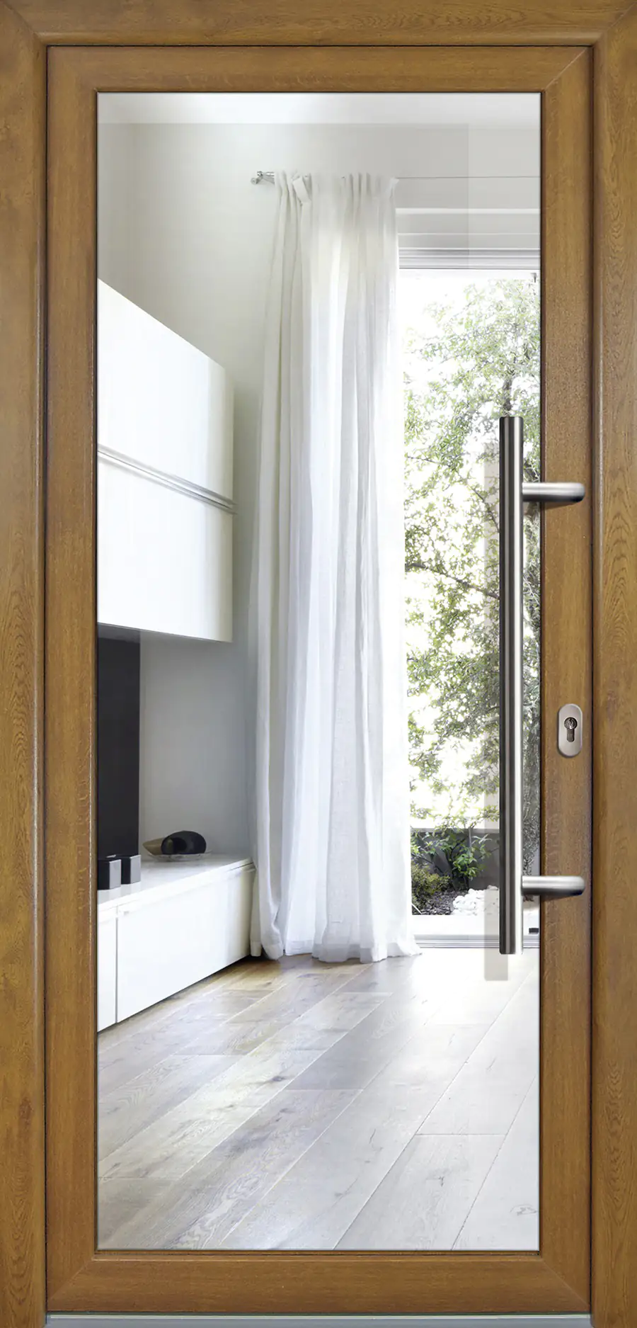 4060691162926 Meeth Haustür Signum PVC Exclusiv PVC Modell 60 88 x 200 cm, DIN rechts, weiß/golden Oak