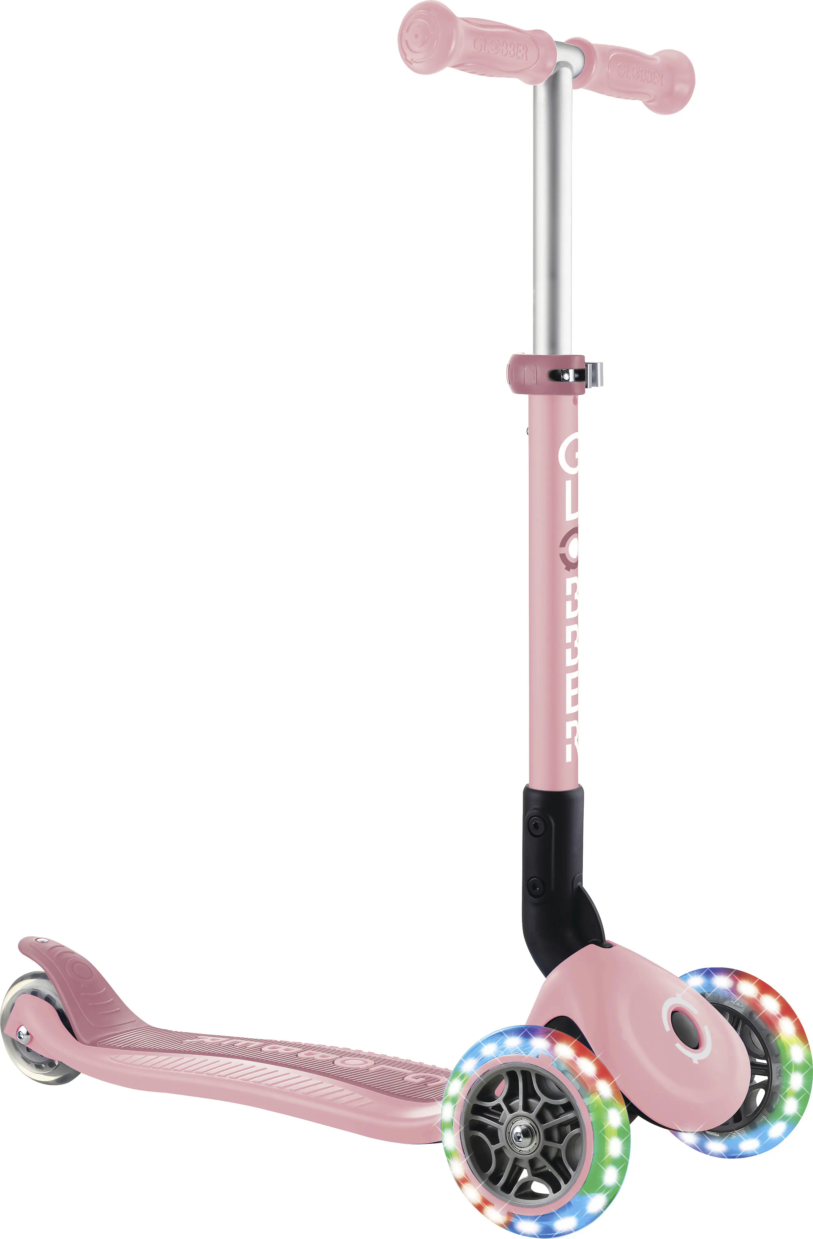 Globber Scooter für Kinder mit Leuchtrollen Junior Foldable Lights pastellrosa