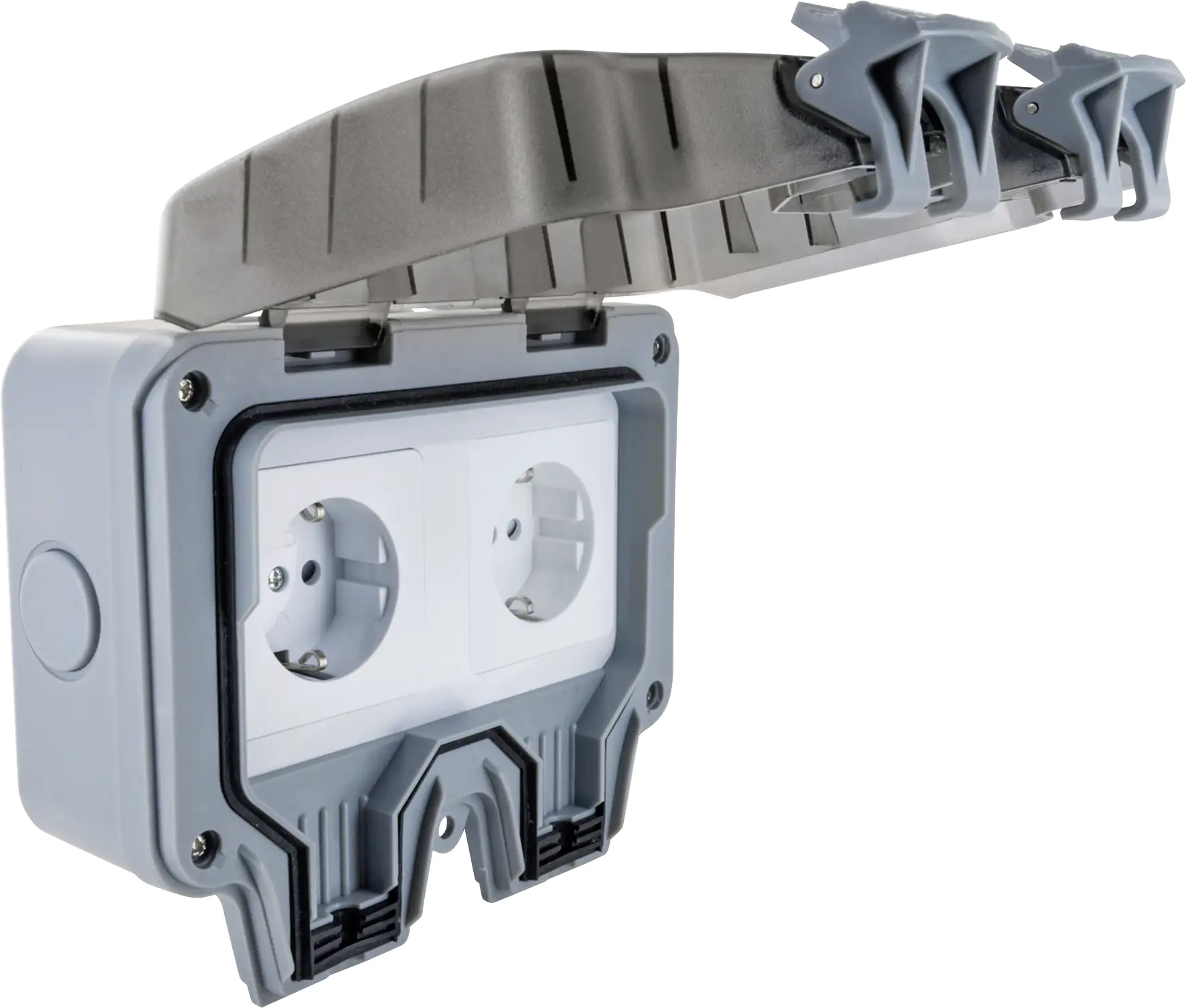 Schwaiger Aufputz Steckdose 2-fach, hellgrau
