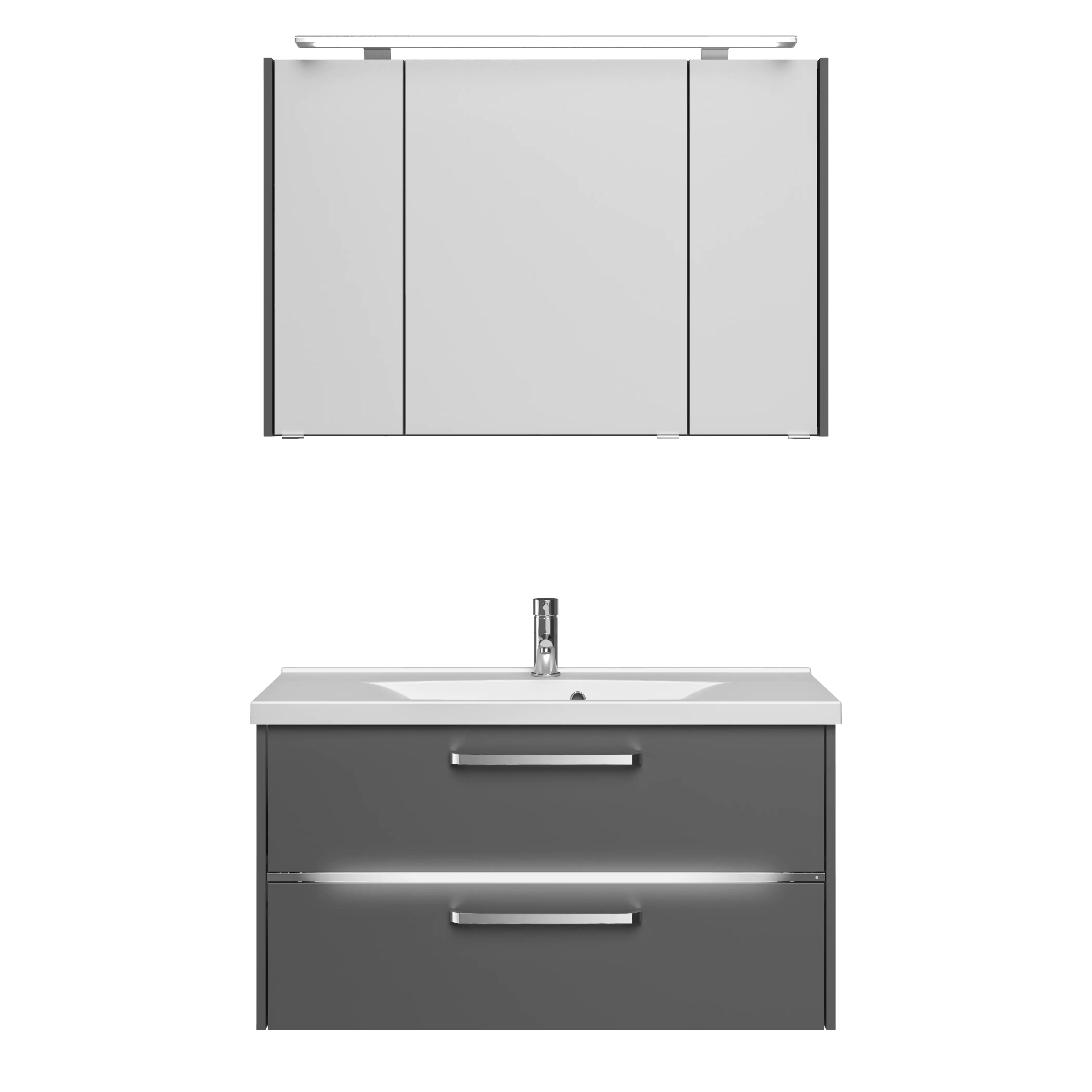Primaster Badmöbel-Set Berlin grau 105 cm LED-Leuchten, Mineralgusswaschtisch