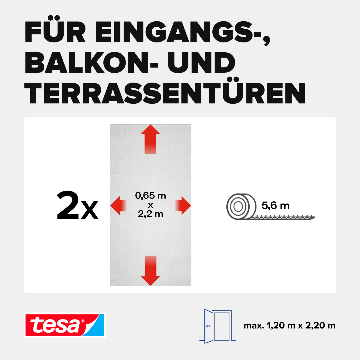 tesa Fliegengitter Tür 65 x 220 cm anthrazit kürzbar 2 Stück