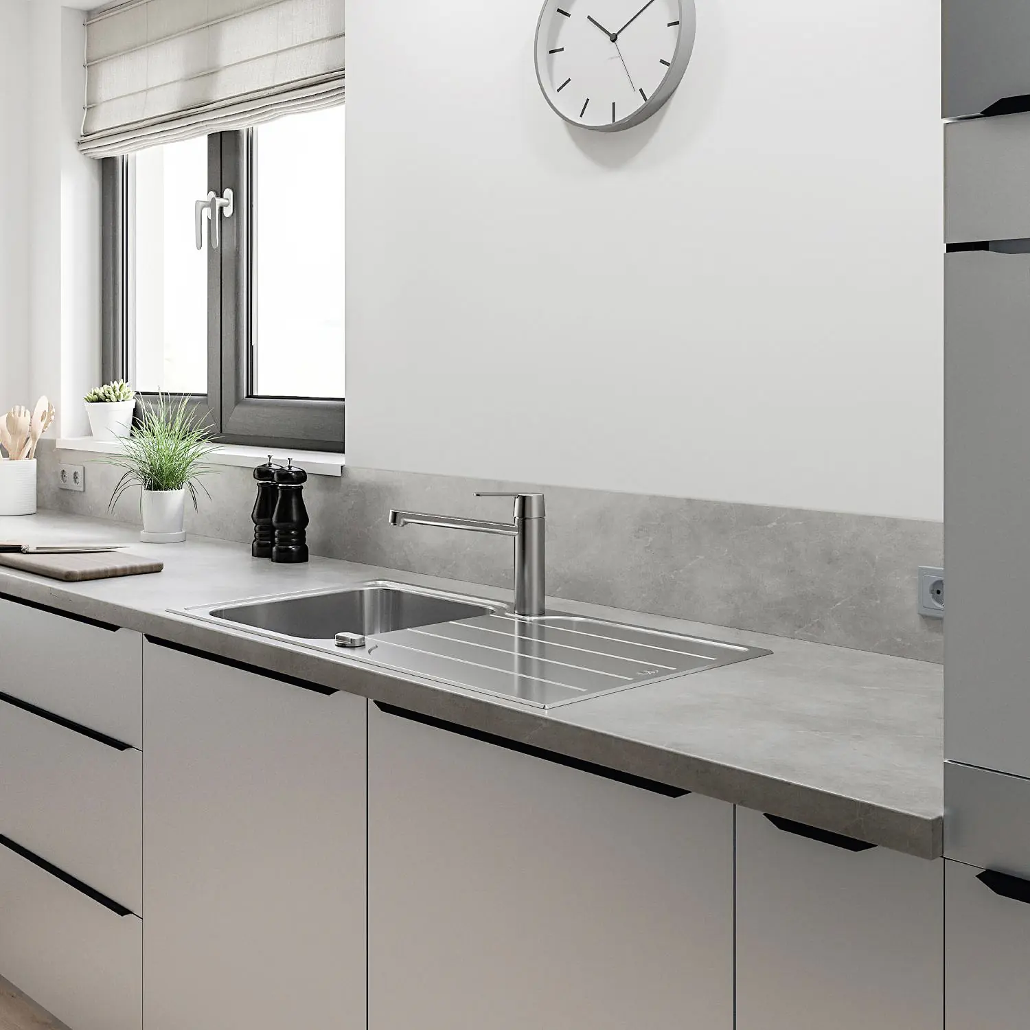 Grohe Spültischarmatur Get supersteel, mittelhoher Auslauf