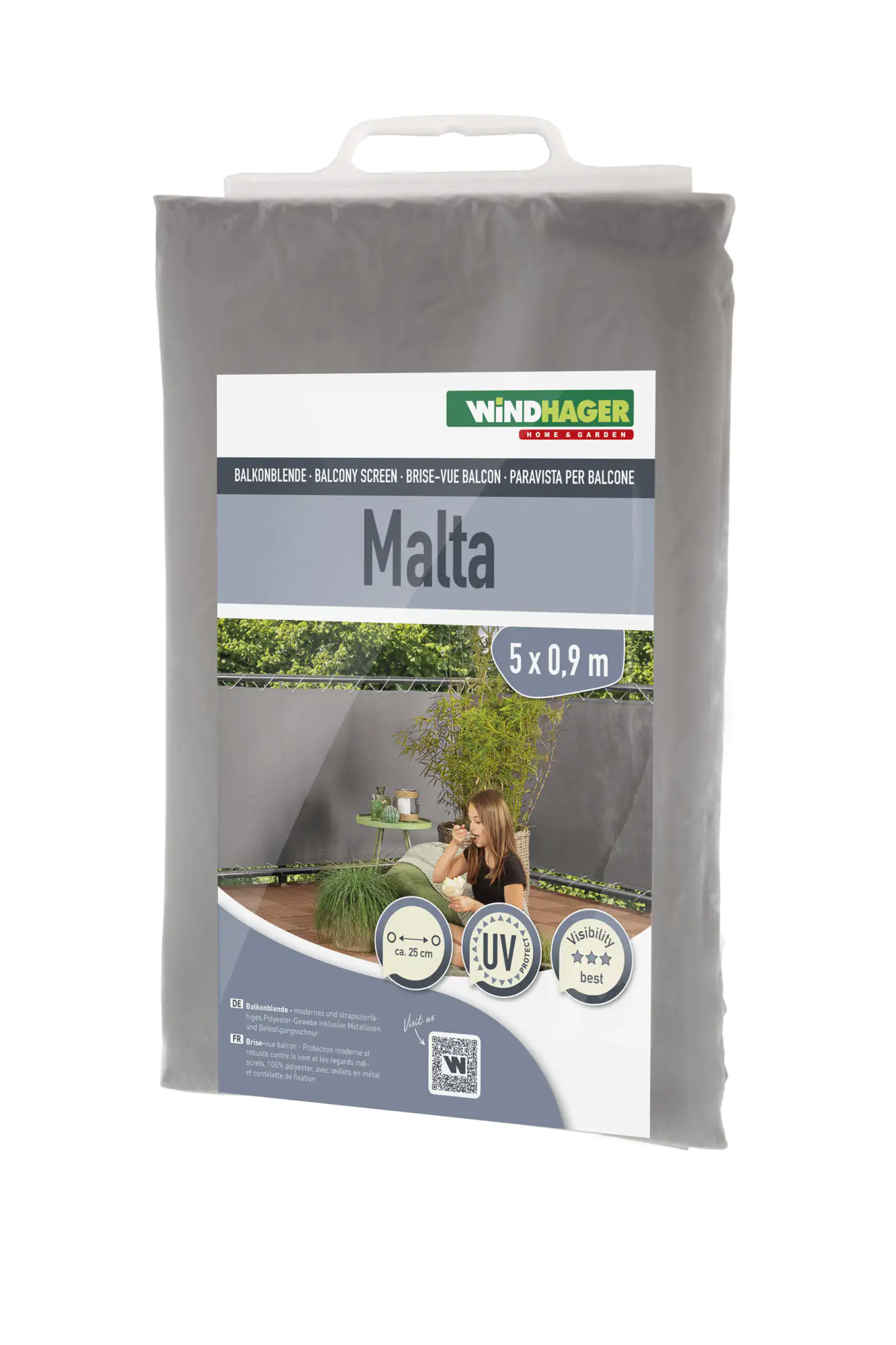 Windhager Balkonblende Malta 0,9 x 5 m, silber-grau Windhager Balkonblende Malta 0,9 x 5 m, silber-grau