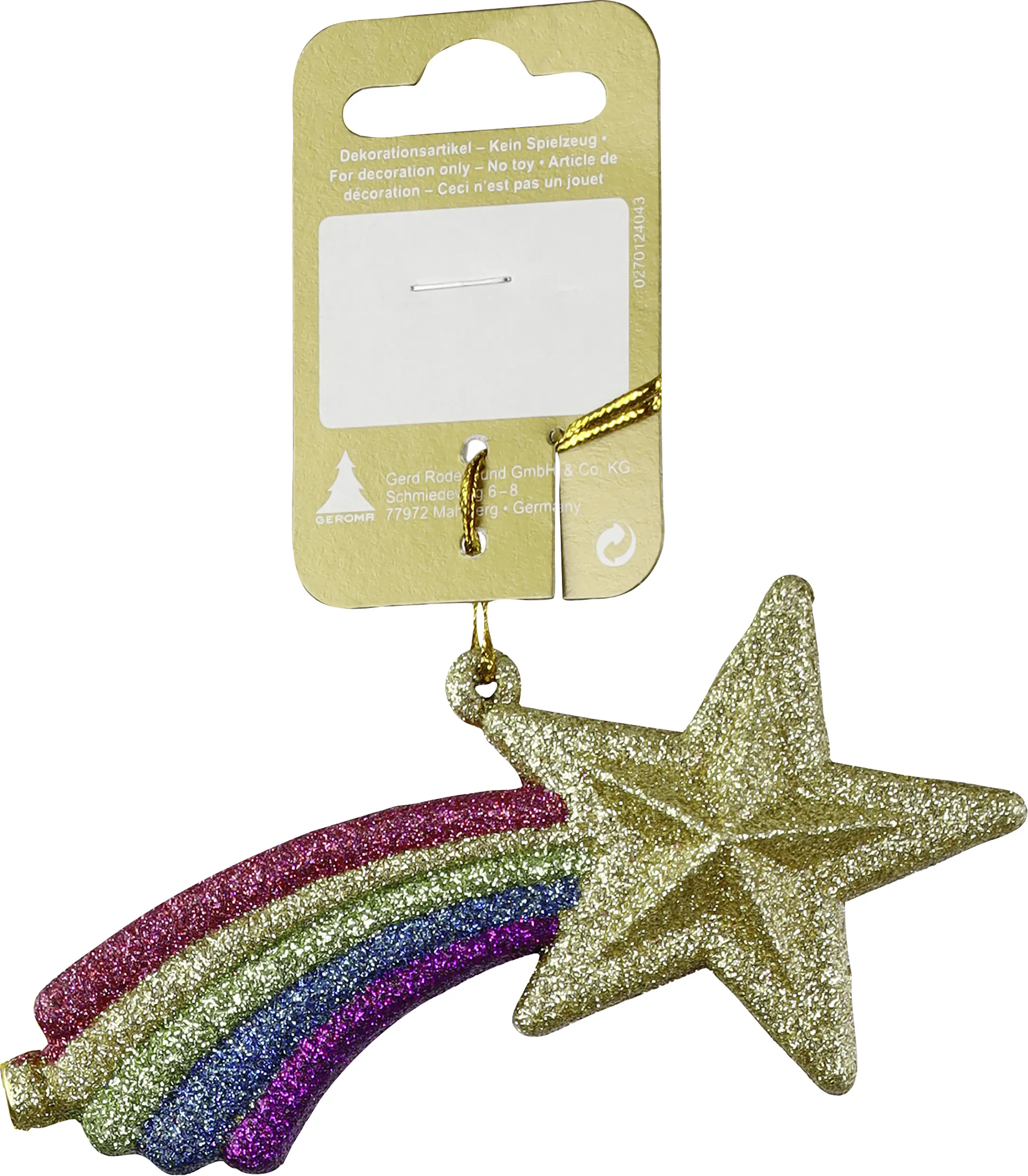 Weihnachtsanhänger Sternschnuppe aus Kunststoff 11,5 cm bunt mit Glitter