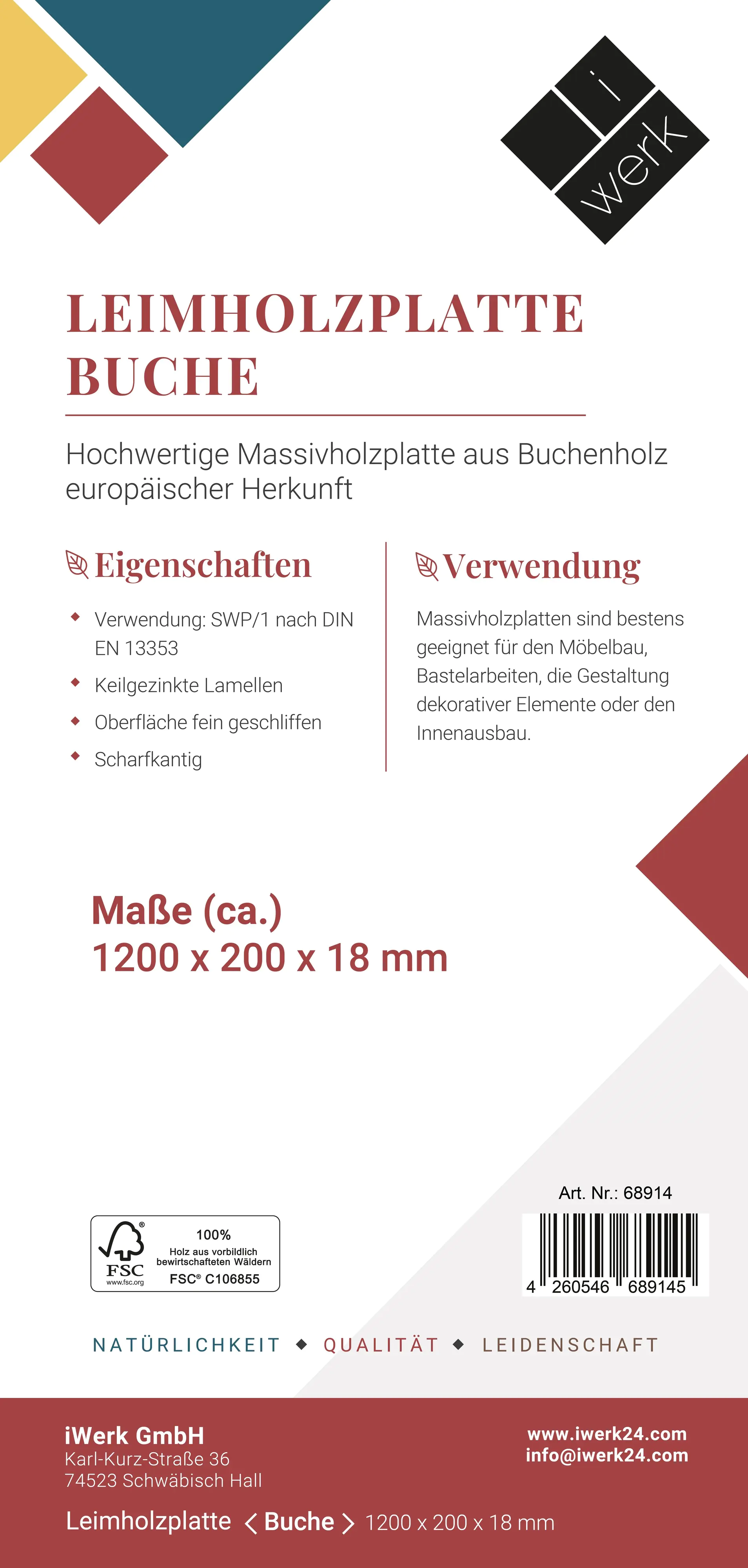 Leimholz Buche 120 x 20 cm 18 mm