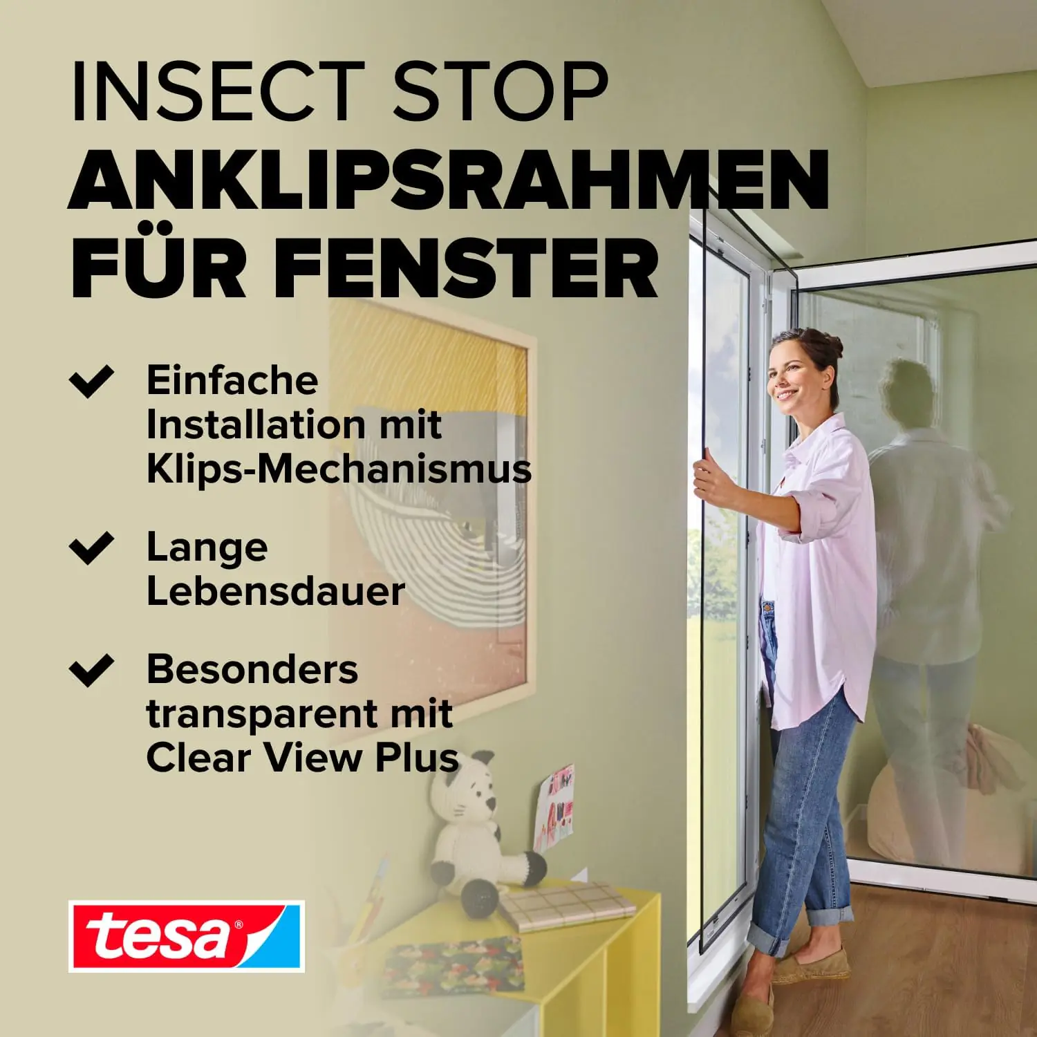 Tesa Insektenschutz Anklipsrahmen für Fenster 120 x 240 cm