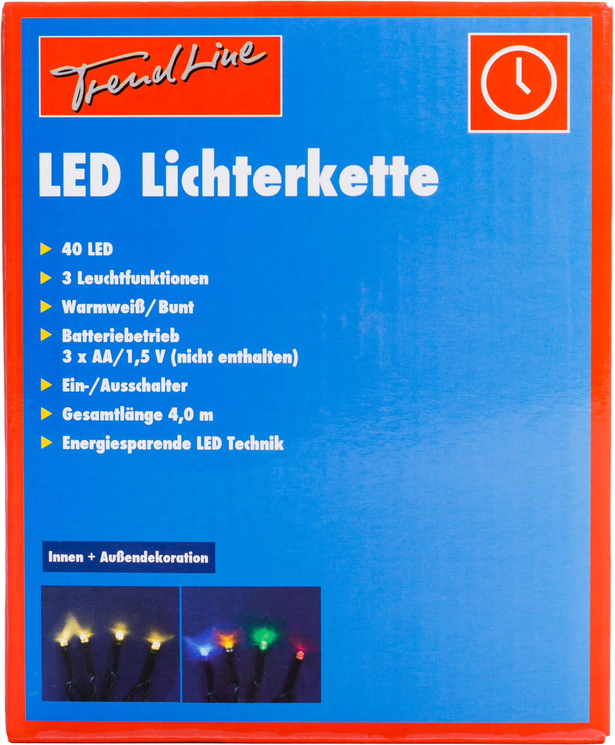 TrendLine LED Lichterkette 40 LED warmweiß bunt 40 LED, warmweiß/bunt TrendLine LED Lichterkette 40 LED warmweiß bunt 40 LED, warmweiß/bunt