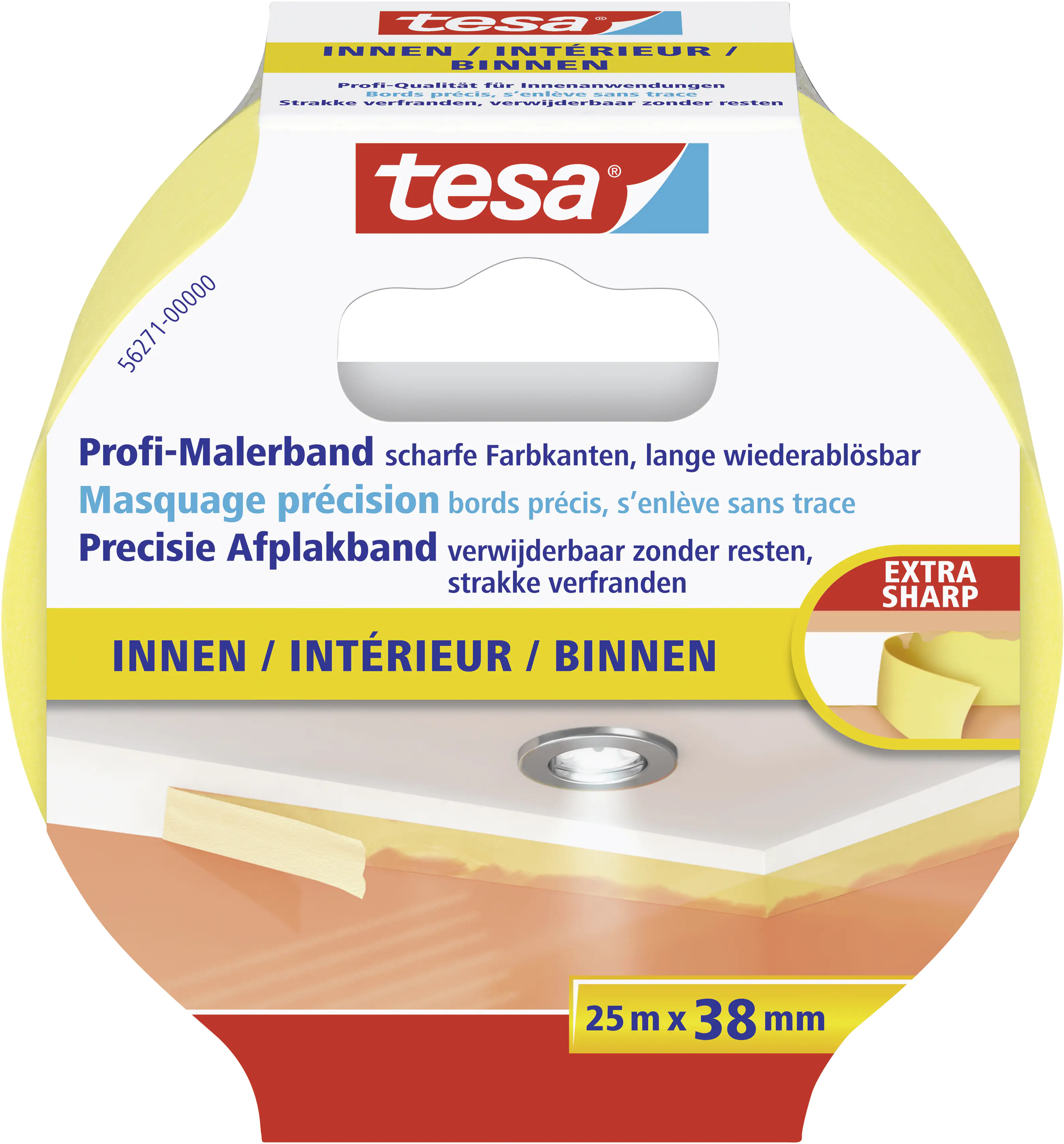 tesa Profi-Malerband Innen 25 m x 38 mm, gelb