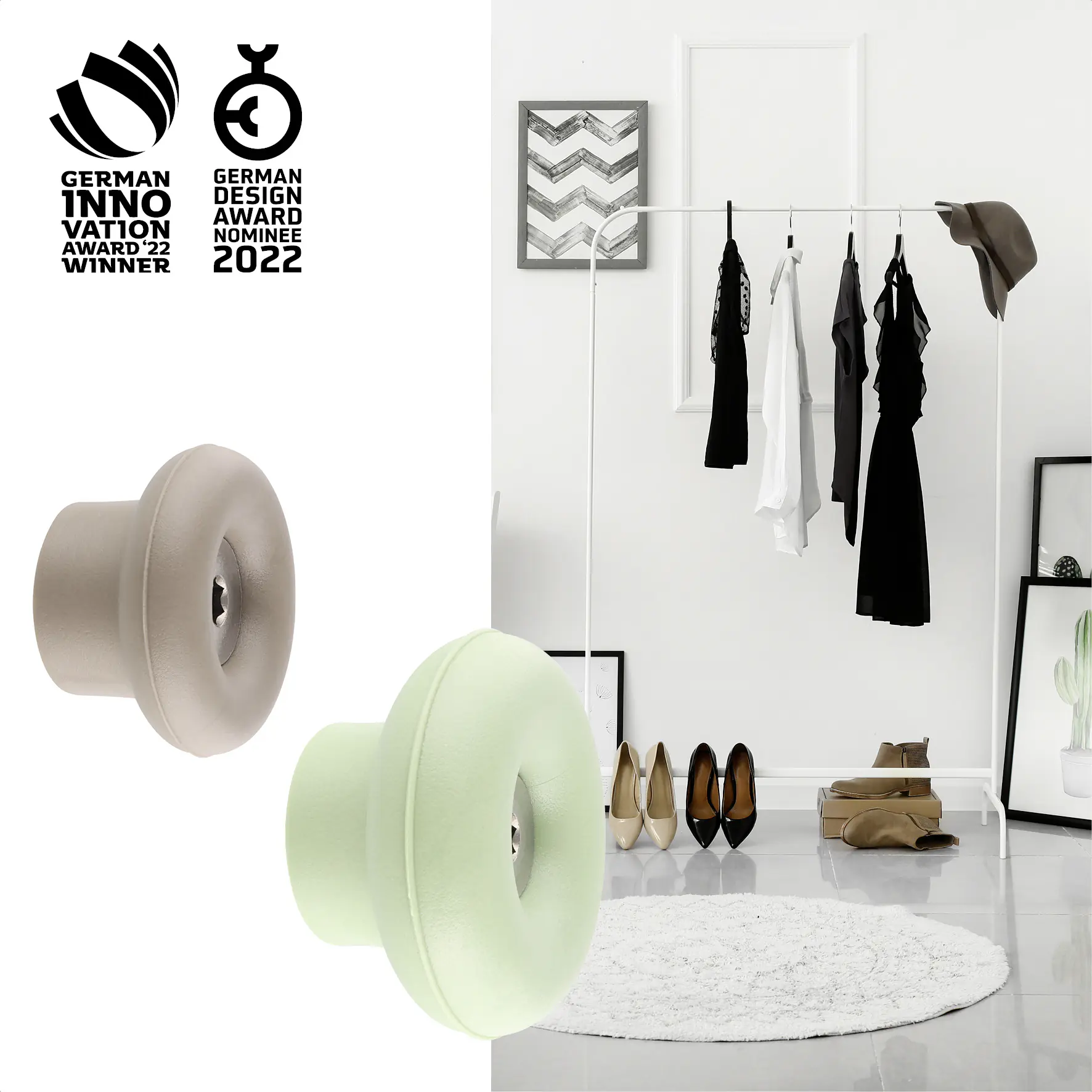 Wagner Wandhaken-Set hooks4home Dot Tragkraft bis 2 kg Kunststoff grün taupe 4 Stück