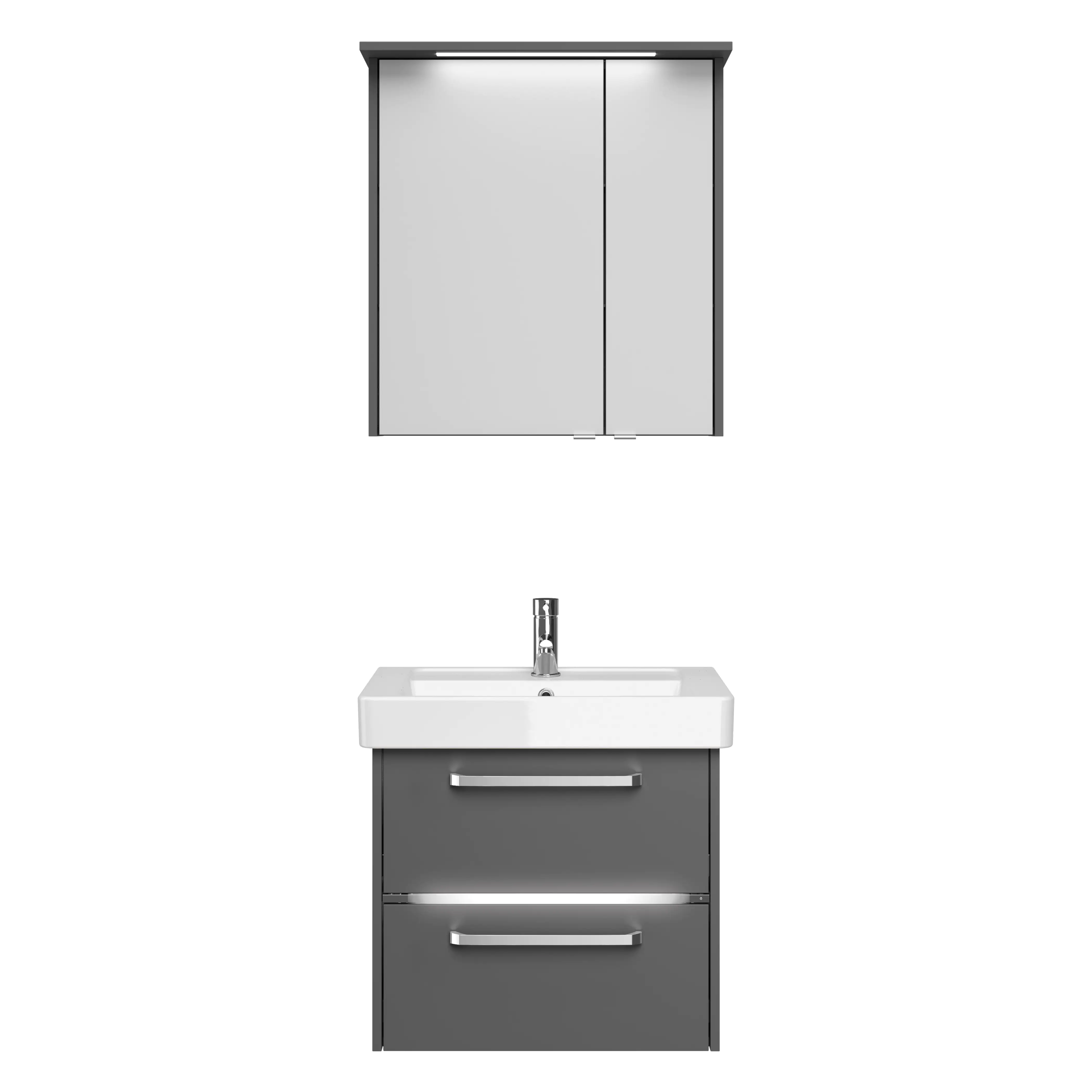 Primaster Badmöbel-Set Berlin grau 65 cm Twin LED, Keramikwaschtisch