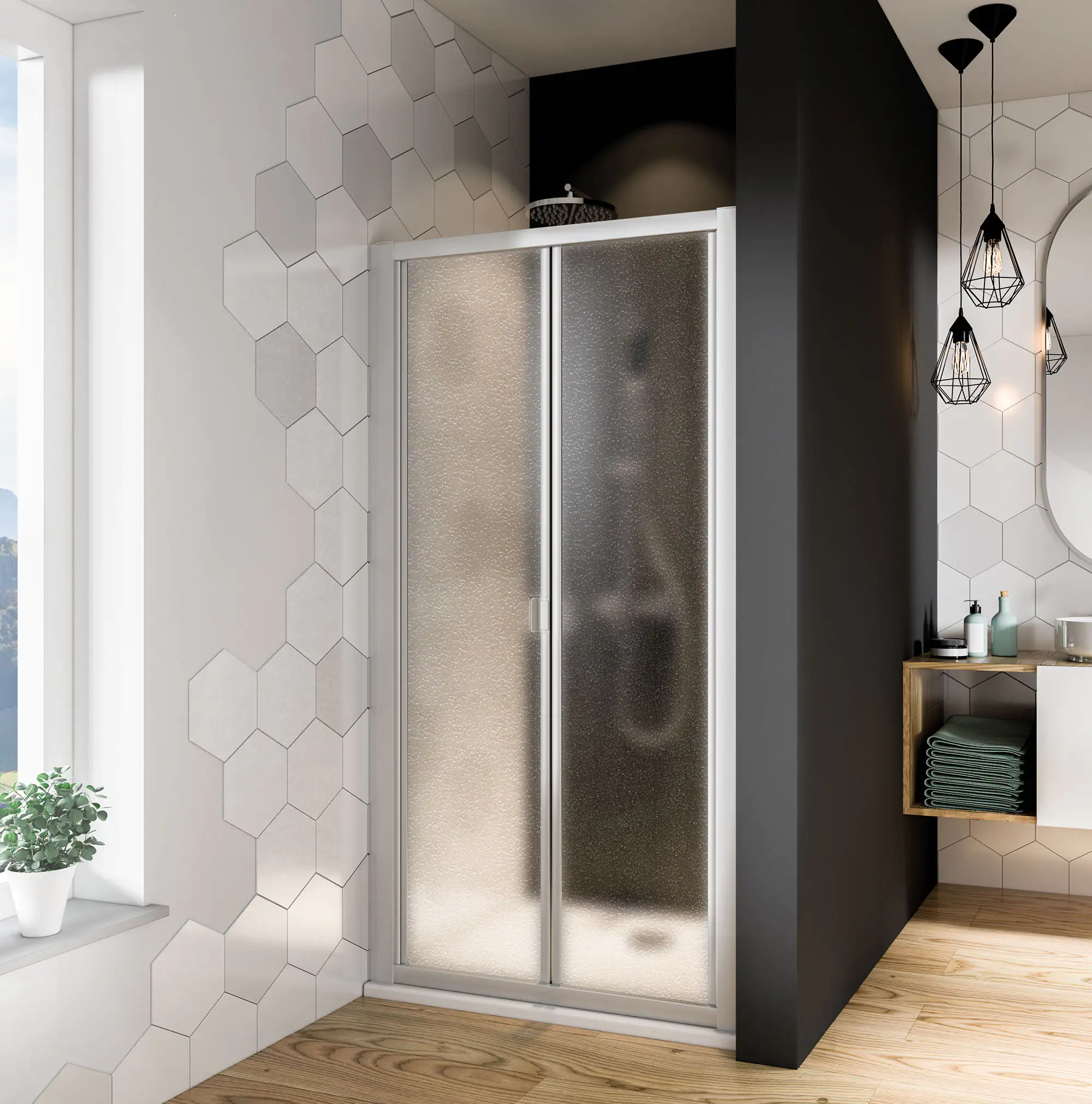 Breuer Falttür Fara 4 f.Nische 80 x 185 cm, weiß, kunststoffglas