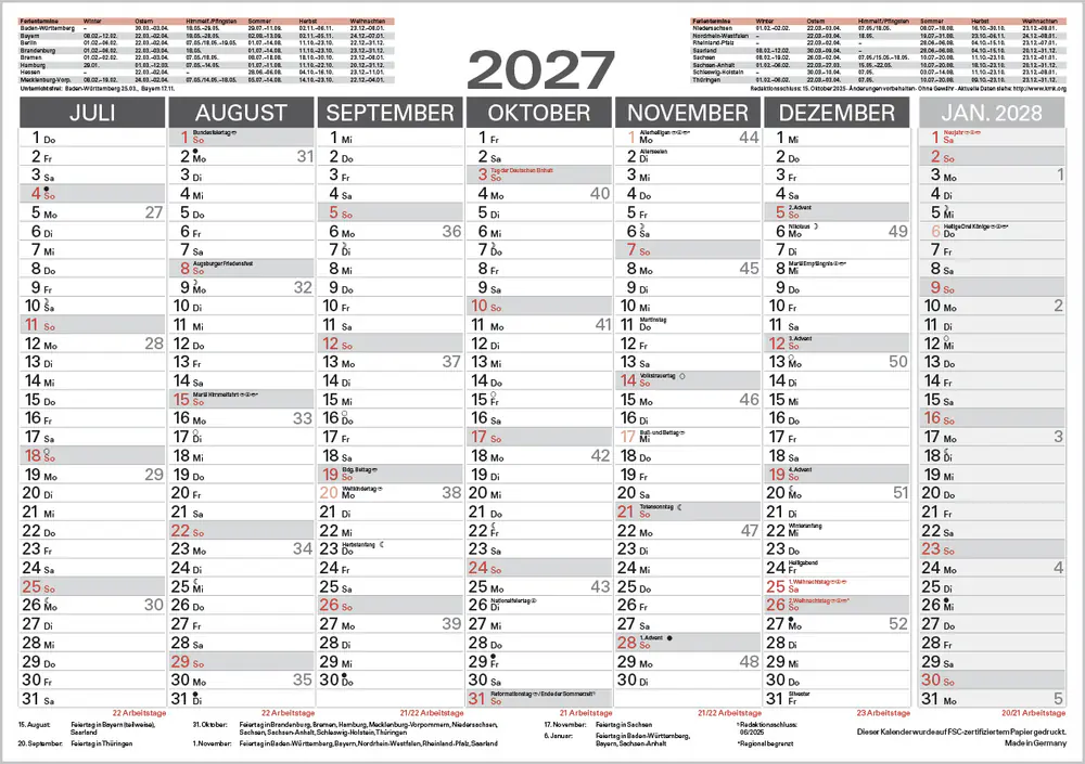 Korsch Tafelkalender 2027 A5