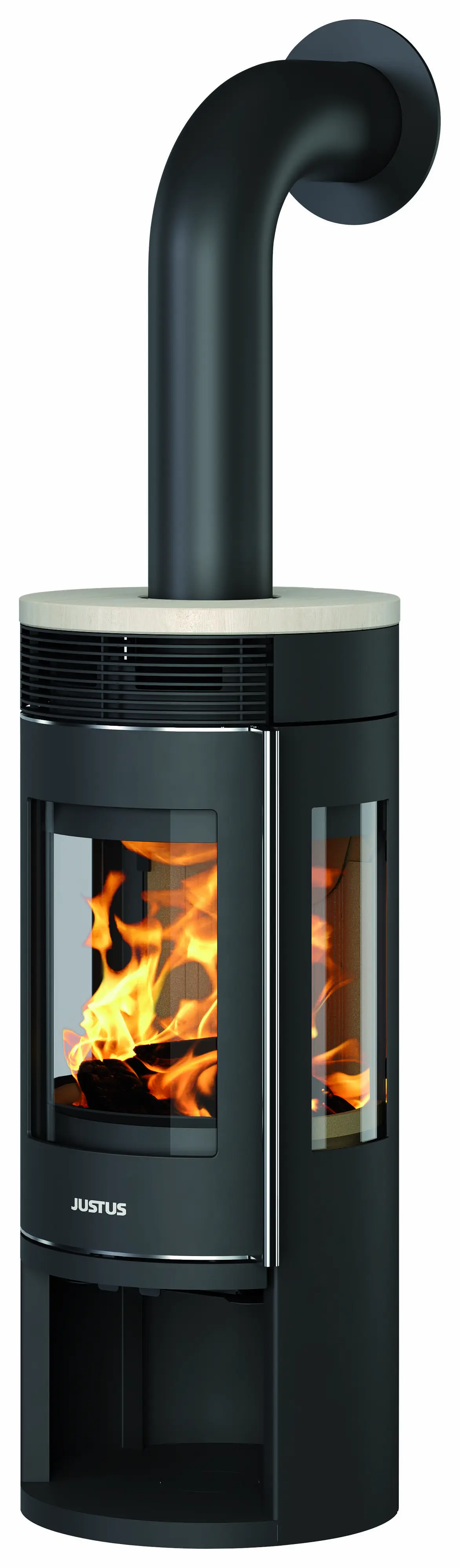 Justus Kaminofen Mino Trios 2.0 Stahl schwarz mit Abdeckplatte Sandstein 5,5 kW