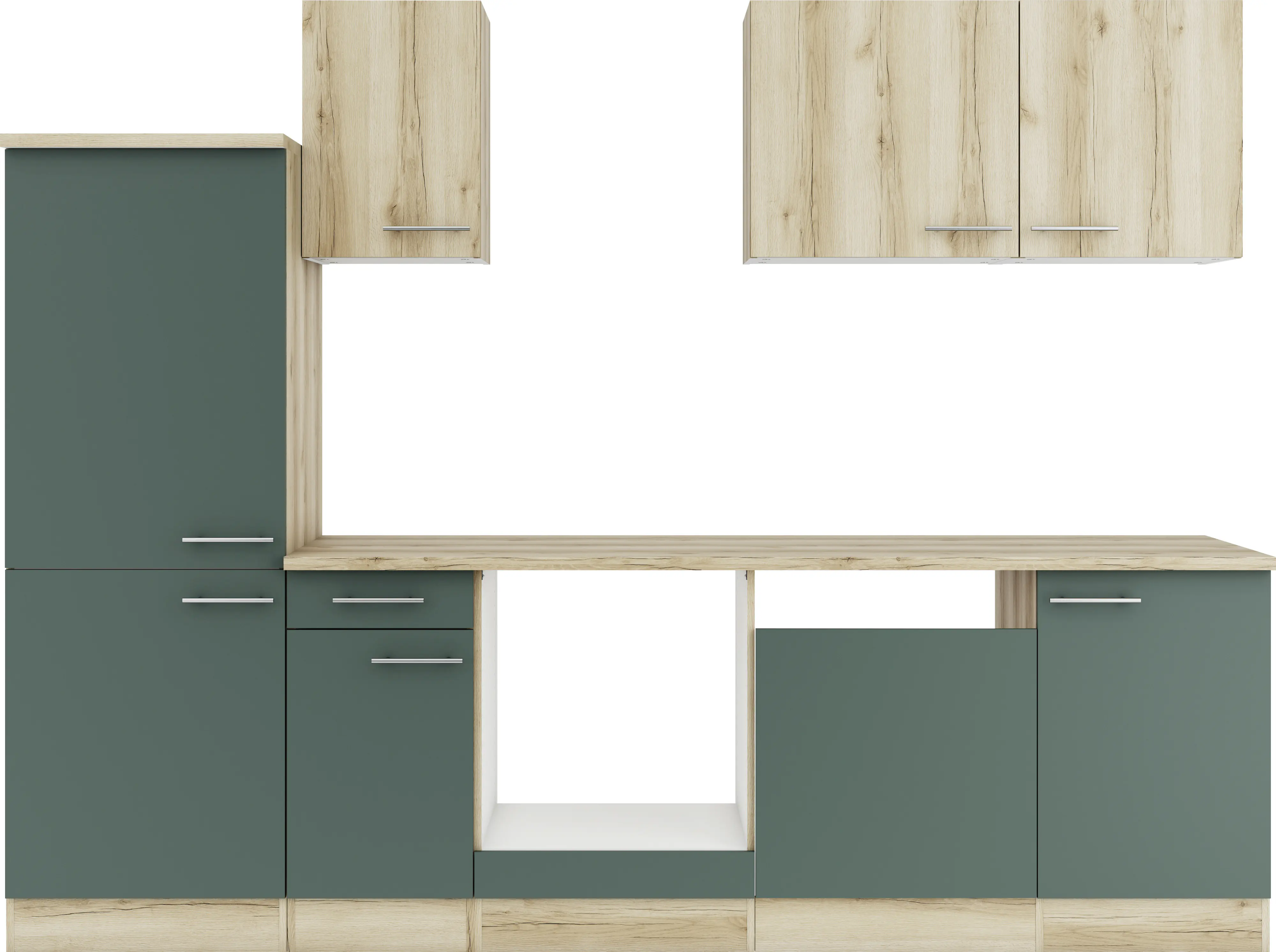 Optifit Küchenzeile Livorno 290/Savona 405 ohne Geräte steingrün/wildeiche 270 cm 