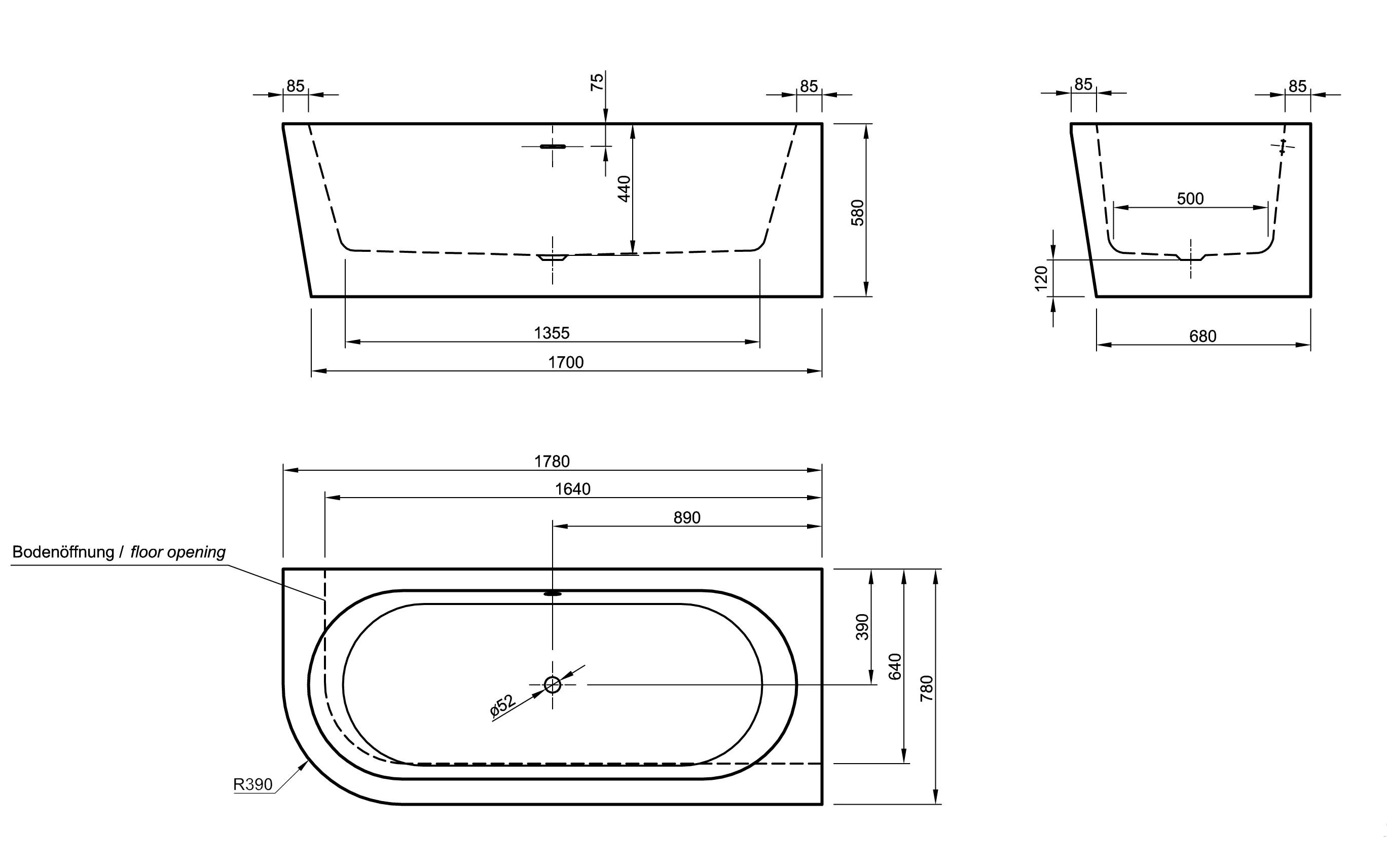 Ottofond Freistehende Badewanne Modena Corner Weiß links 178 x 78 x 44 cm Ottofond Freistehende Badewanne Modena Corner Weiß links 178 x 78 x 44 cm