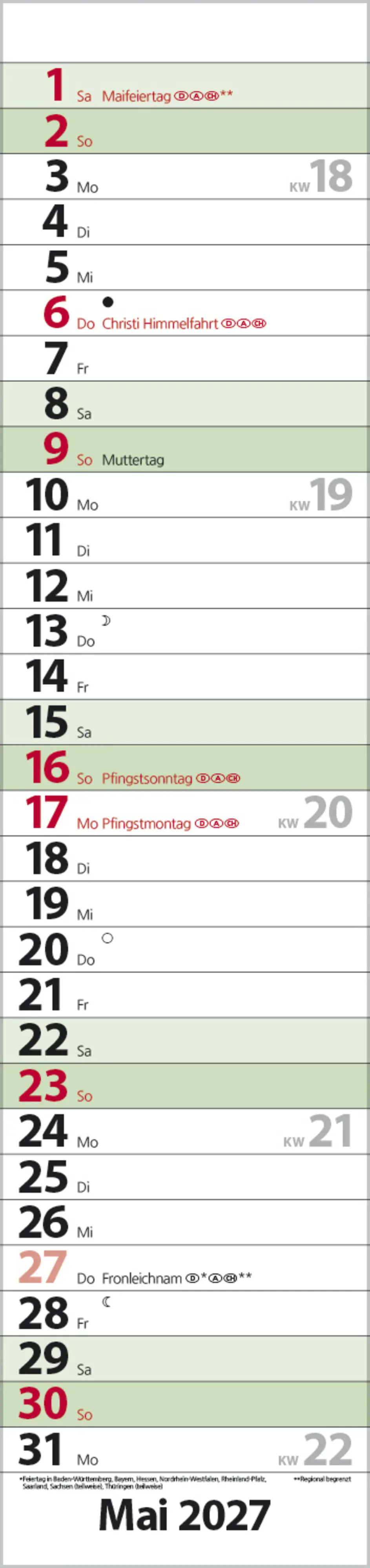 Korsch Kalender Streifenplaner Compact 2027 dunkelgrün 
