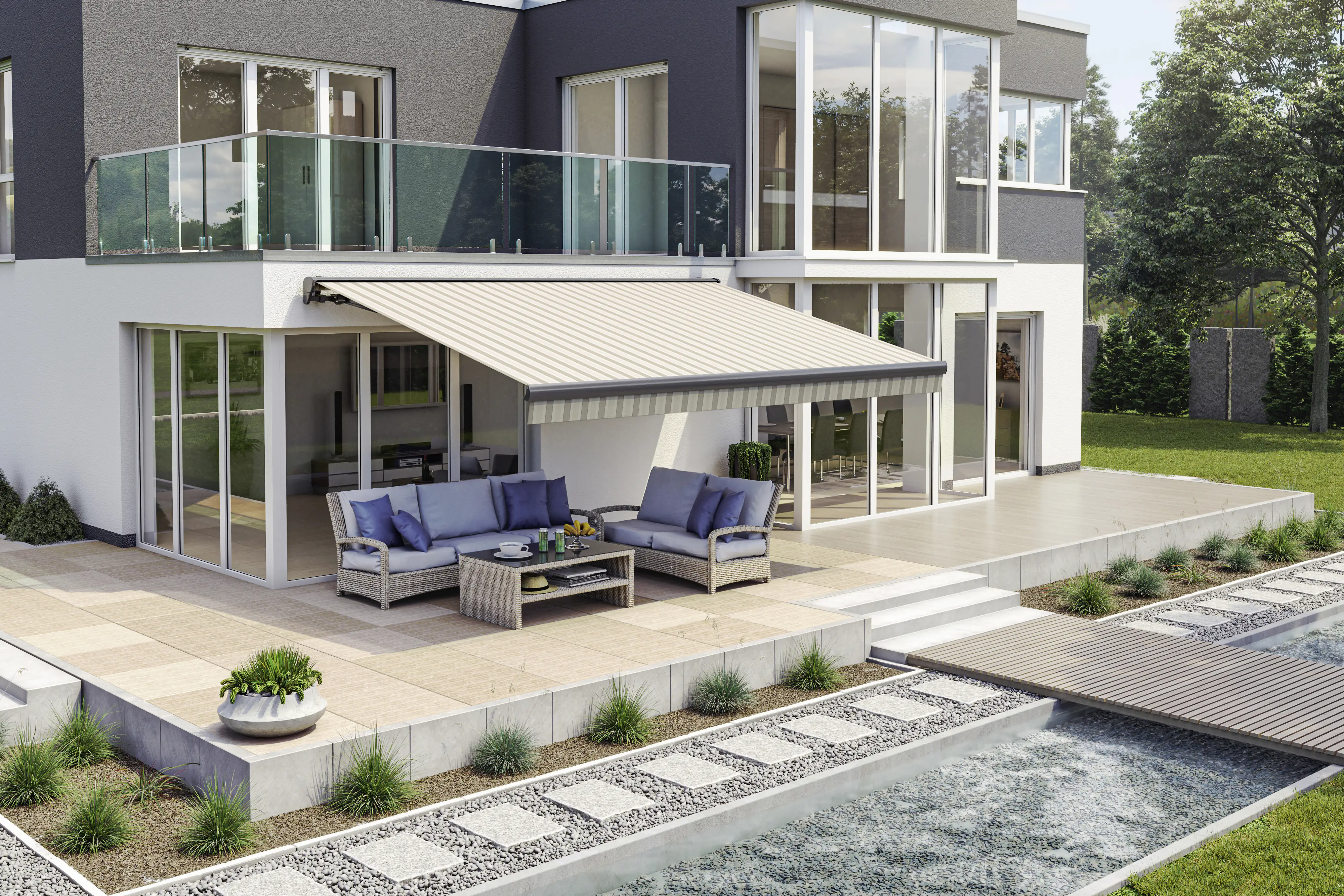 Teilhülsenmarkise beige gestreift 