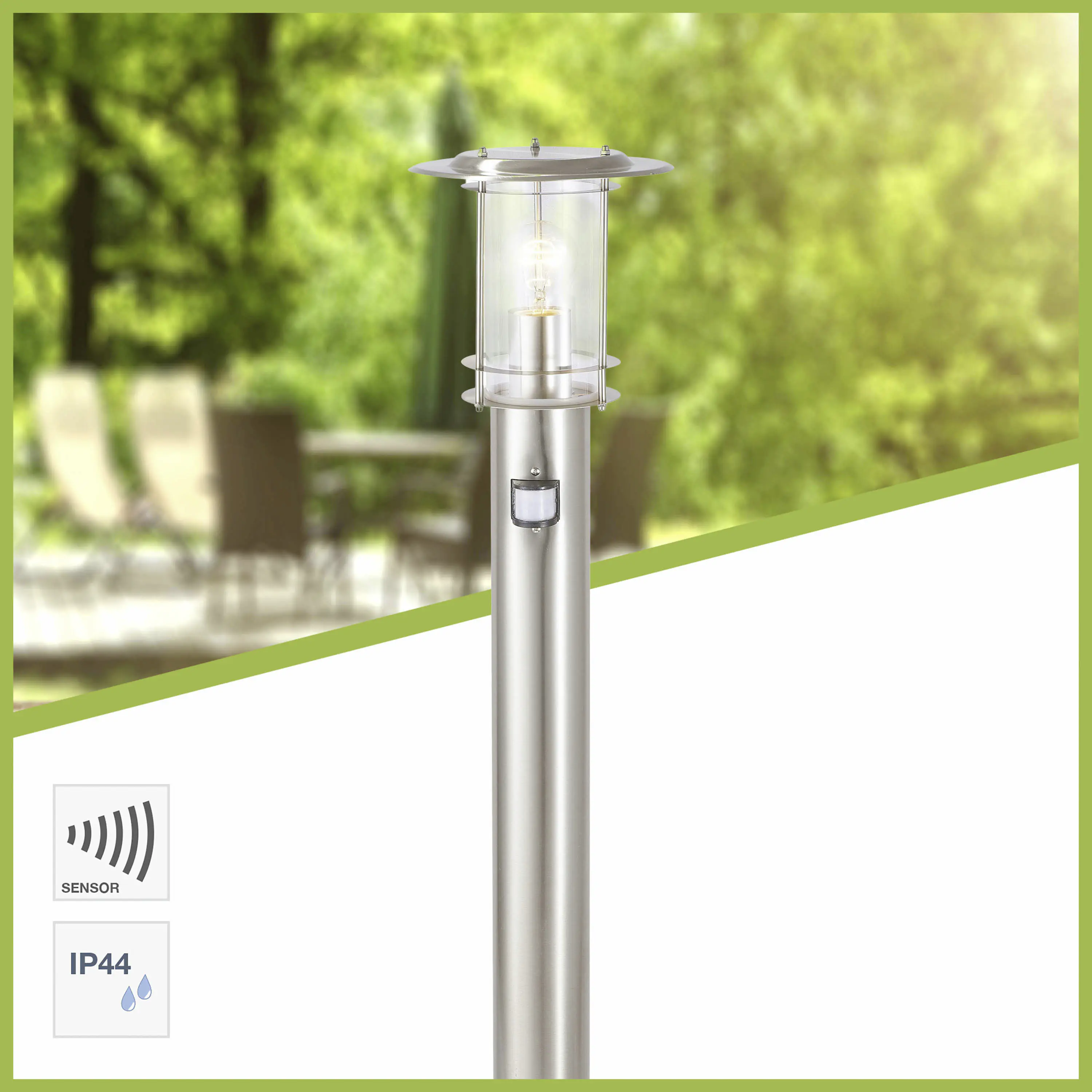 Brilliant Wegeleuchte York edelstahl 100 cm Bewegungsmelder E27 40 W