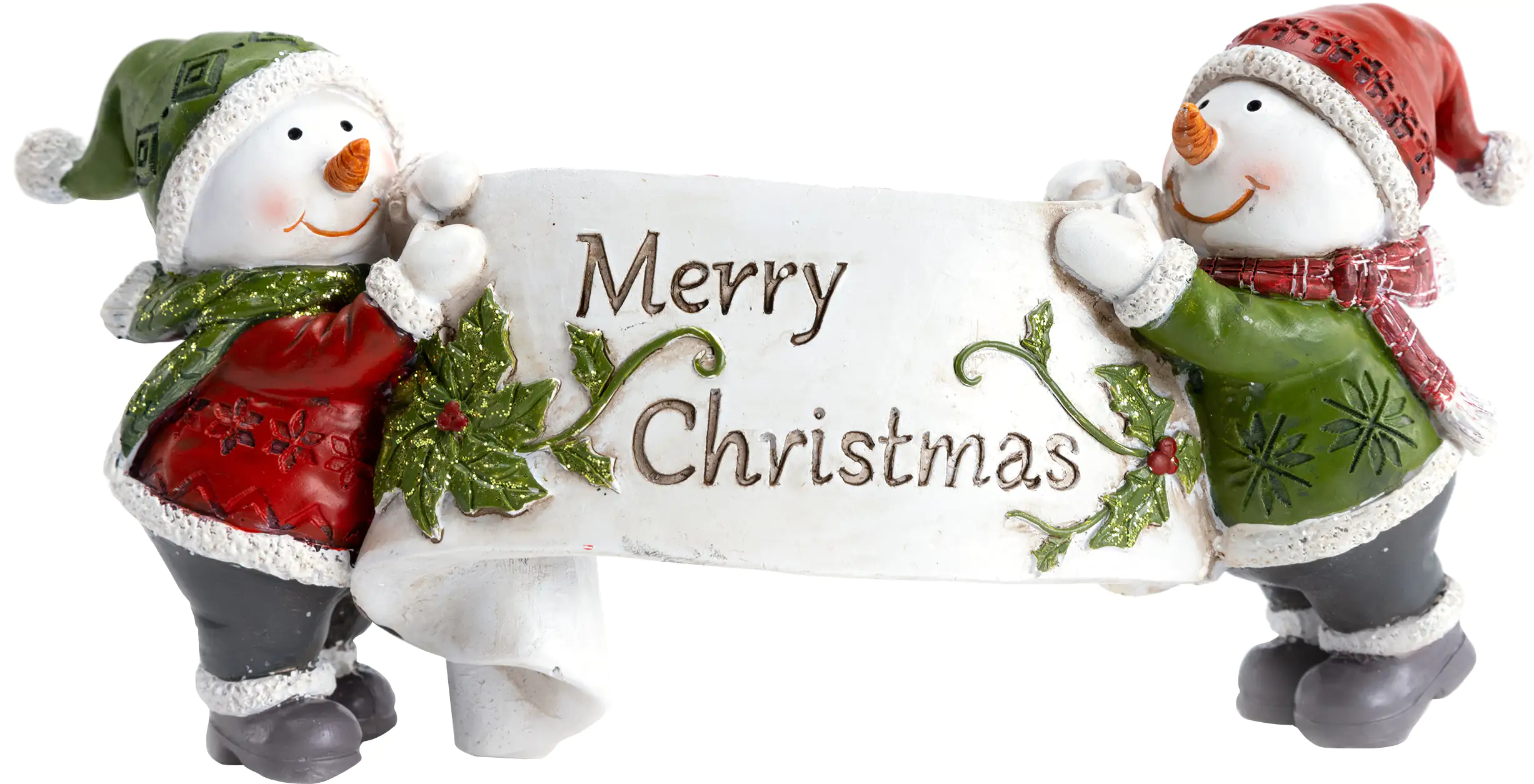 4333692391351_01 TrendLine Dekofigur Schneemänner 10 x 22 cm weiß-grün