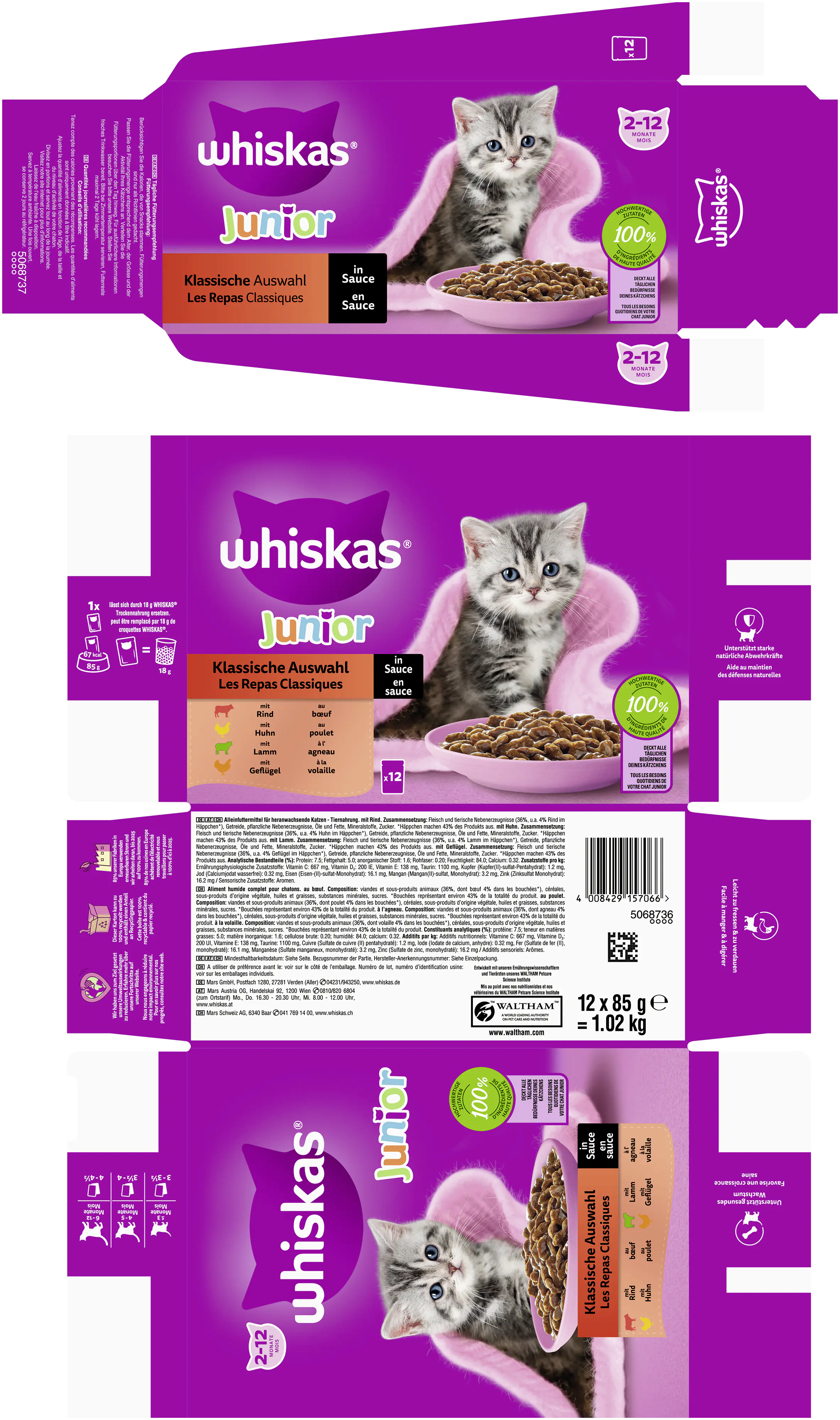 Whiskas Mulitpack Junior klassische Auswahl in Sauce Katzenfutter 12 x 85 g Whiskas Mulitpack Junior klassische Auswahl in Sauce Katzenfutter 12 x 85 g