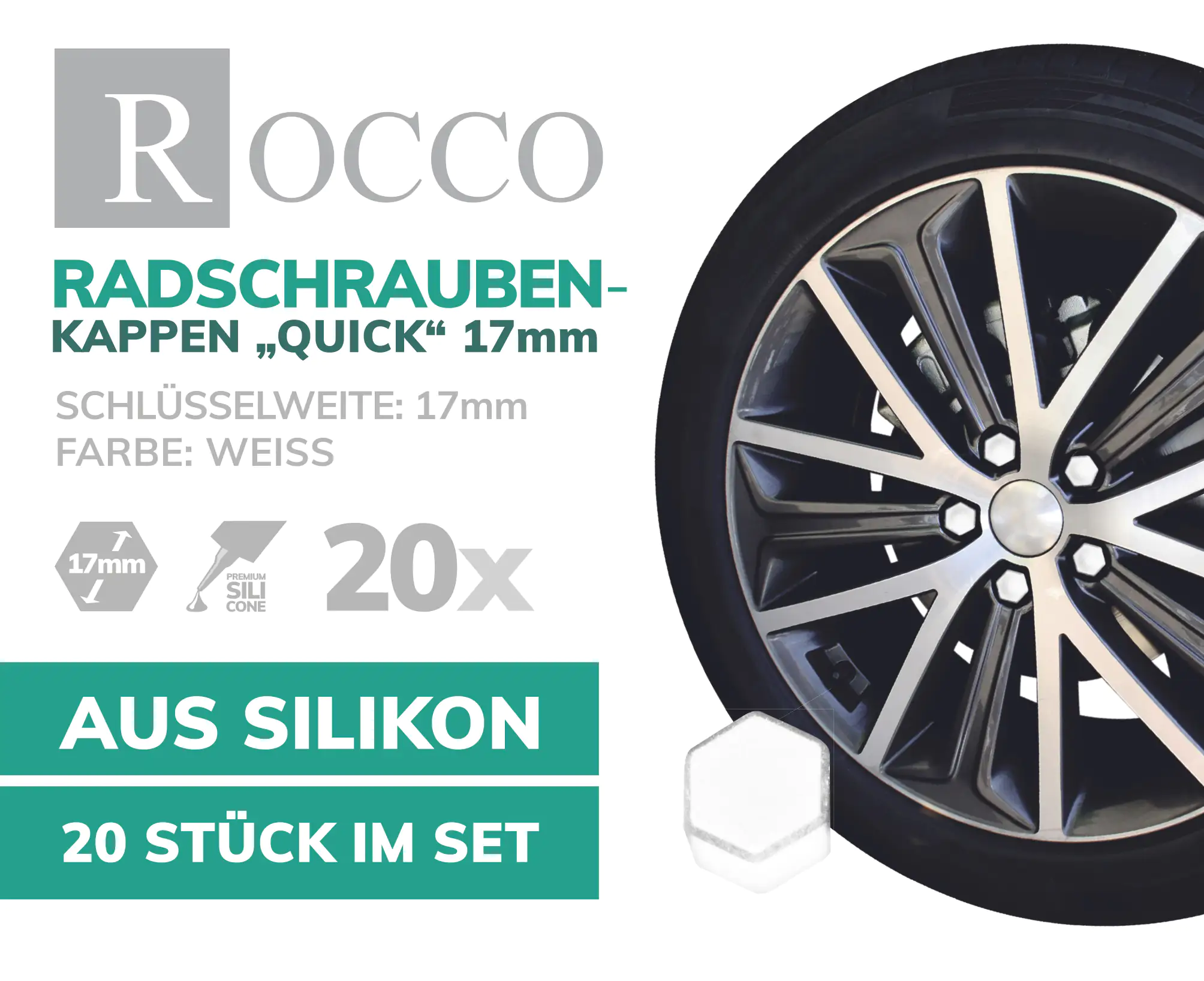 Rocco Radschraubenkappen 17 mm weiß 20 Stück