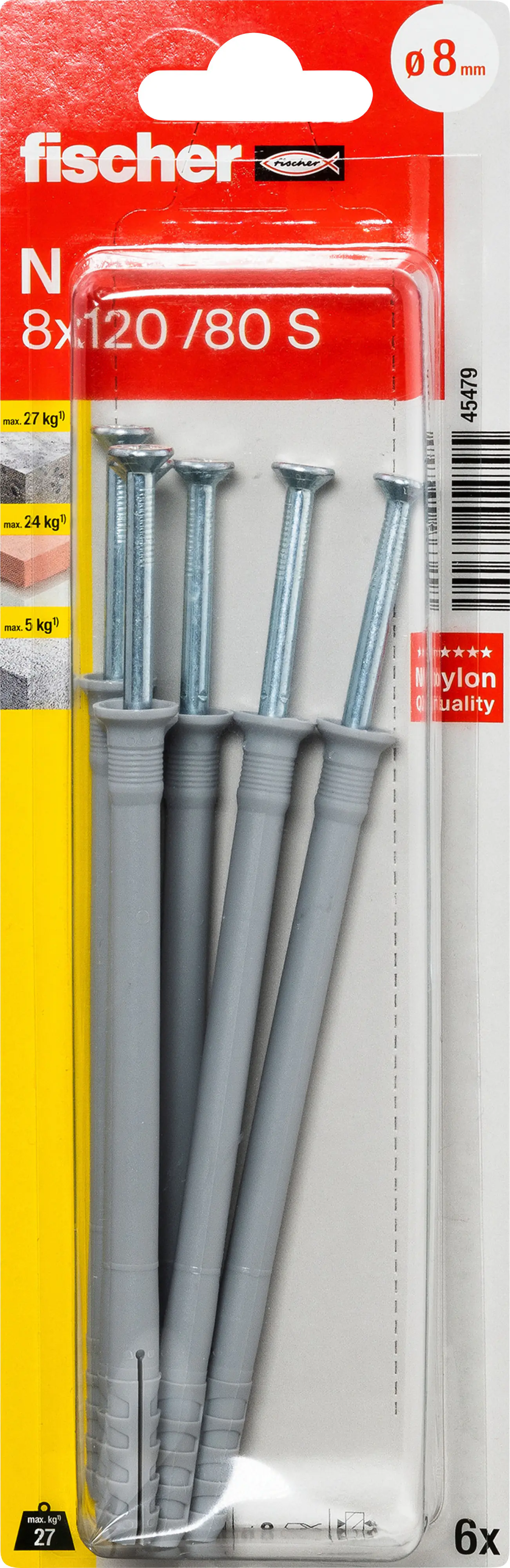 Fischer Nageldübel N 8 x 120 mm mit Schraube - 6 Stück