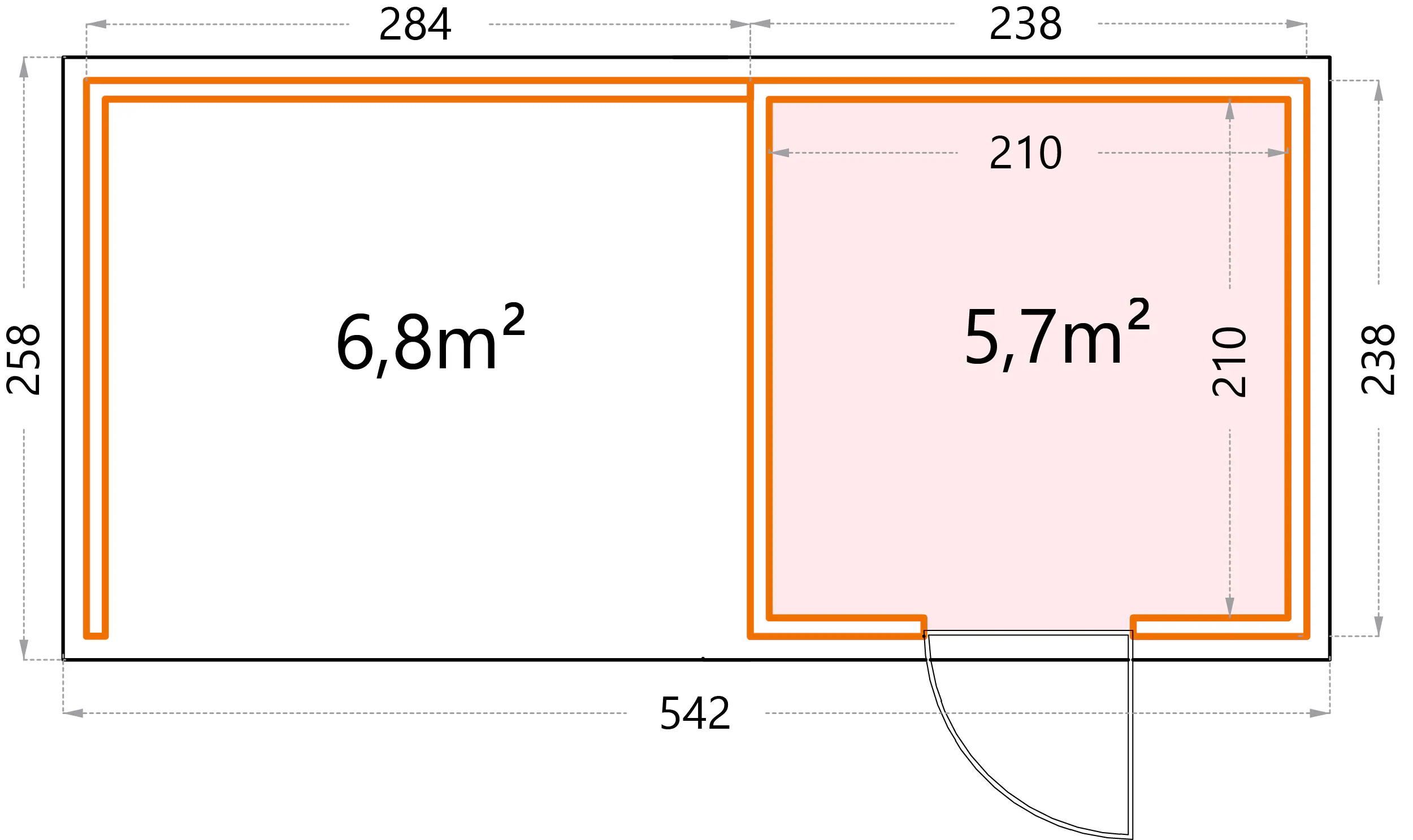 Telluria Gerätehaus Classico Lounge S 2424 links lichtgrau 522 x 238 cm