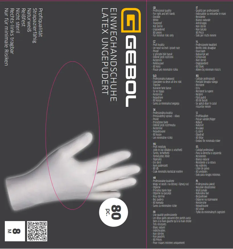 Gebol Einweghandschuh Latex ungepudert 80 Stück