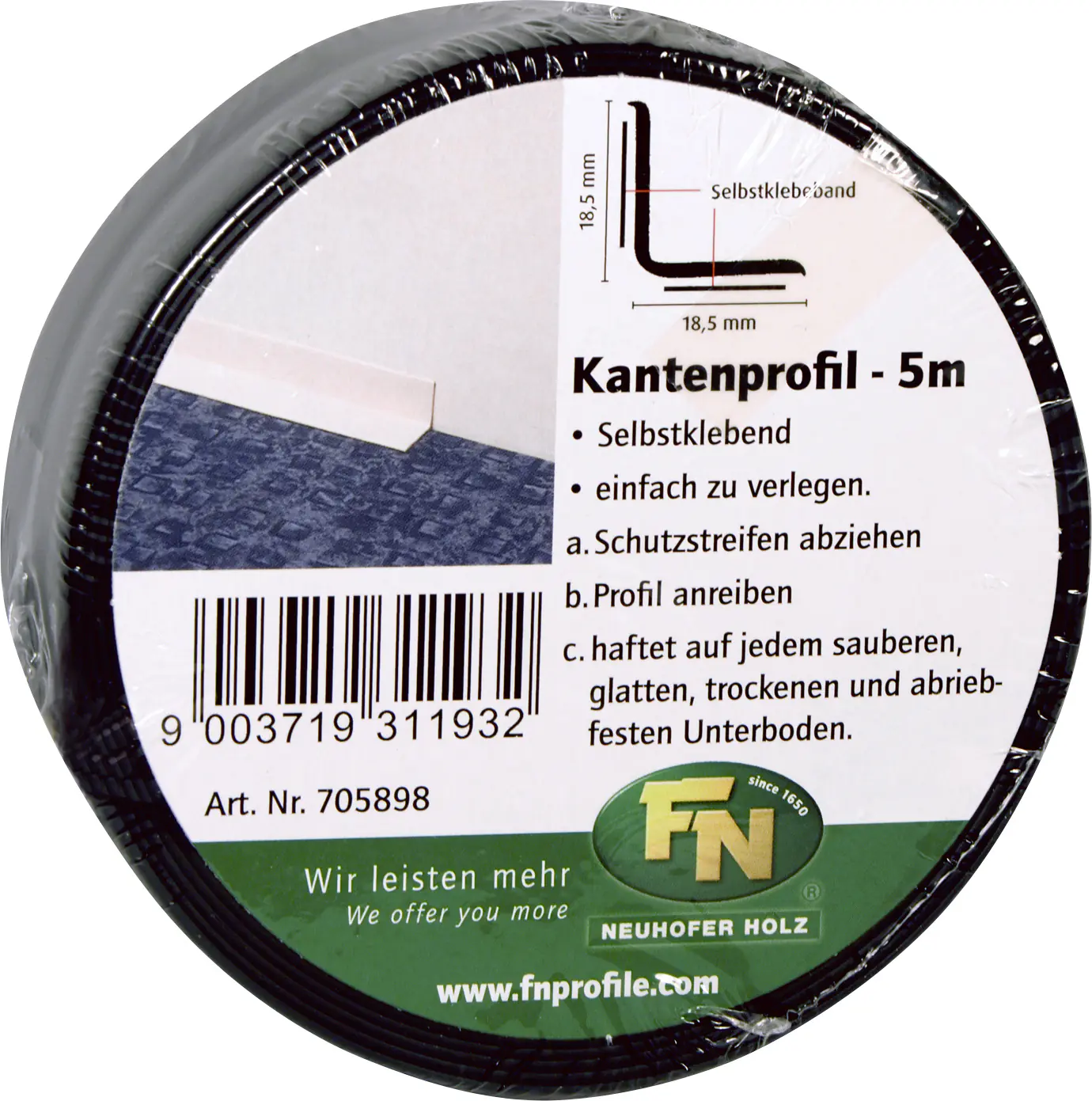 FN Neuhofer Knickwinkelleiste 500 cm 18,5 x 18,5 mm schwarz