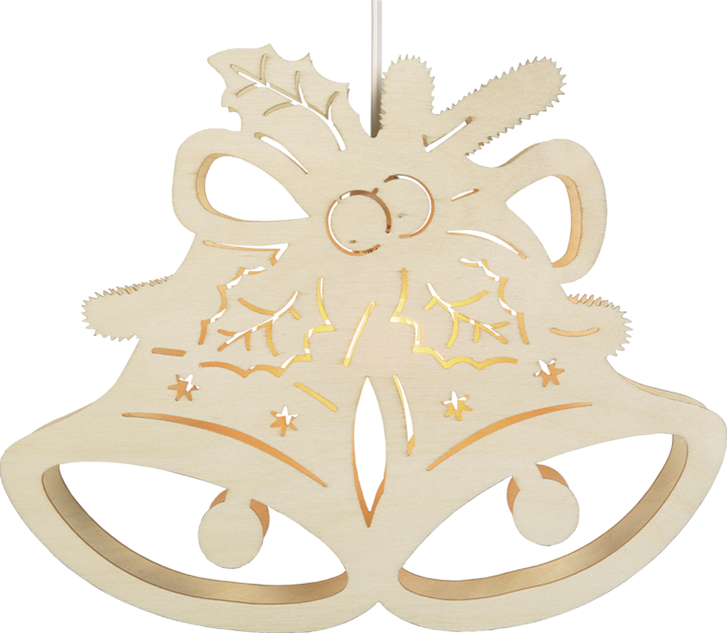 Saico LED-Fensterbild Glocke Holz 32 cm warmweiß natur