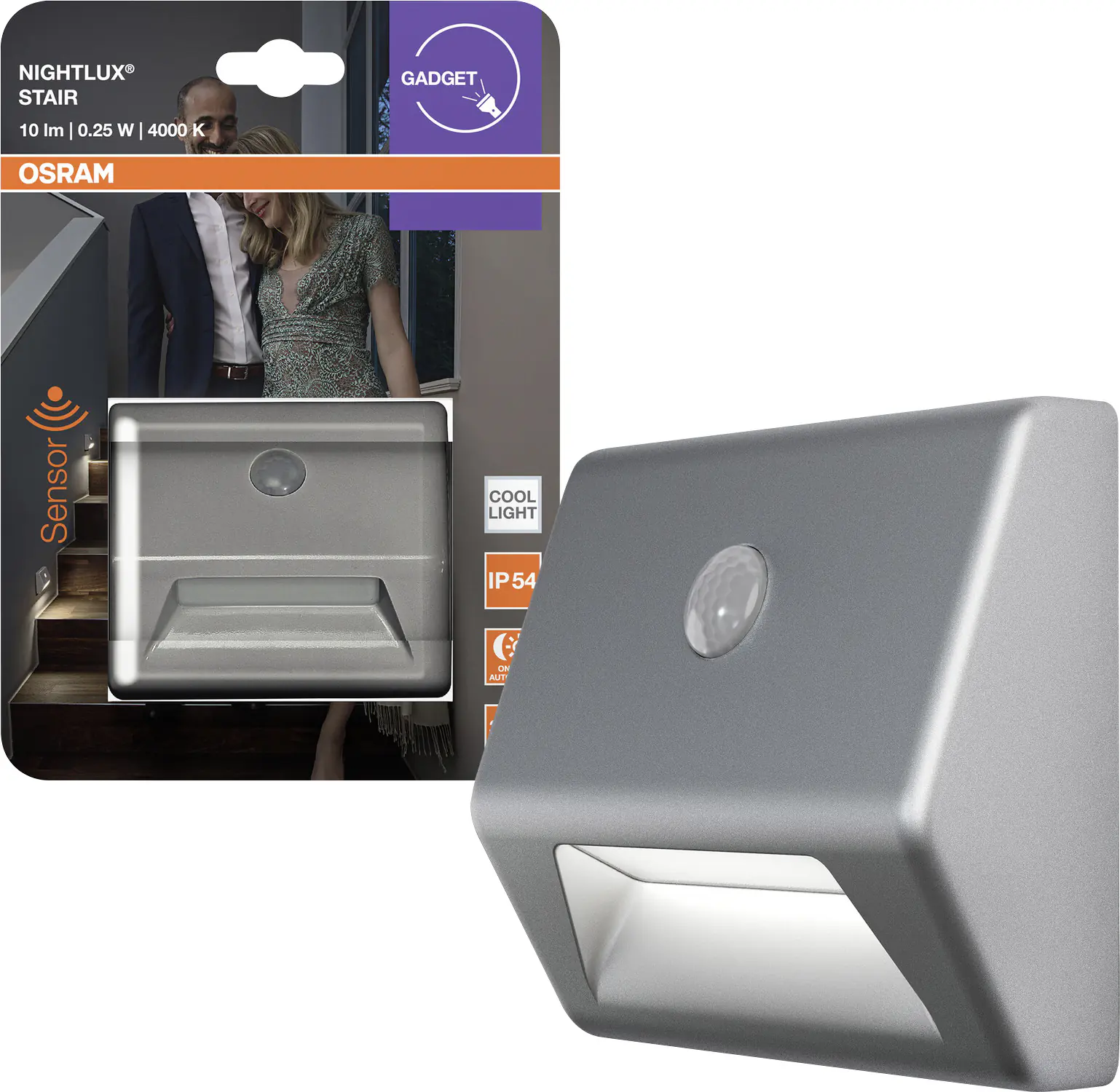 Osram LED-Nachtlicht Nightlux Stair mit Licht- & Bewegungssensor 7,3 cm kaltweiß silber