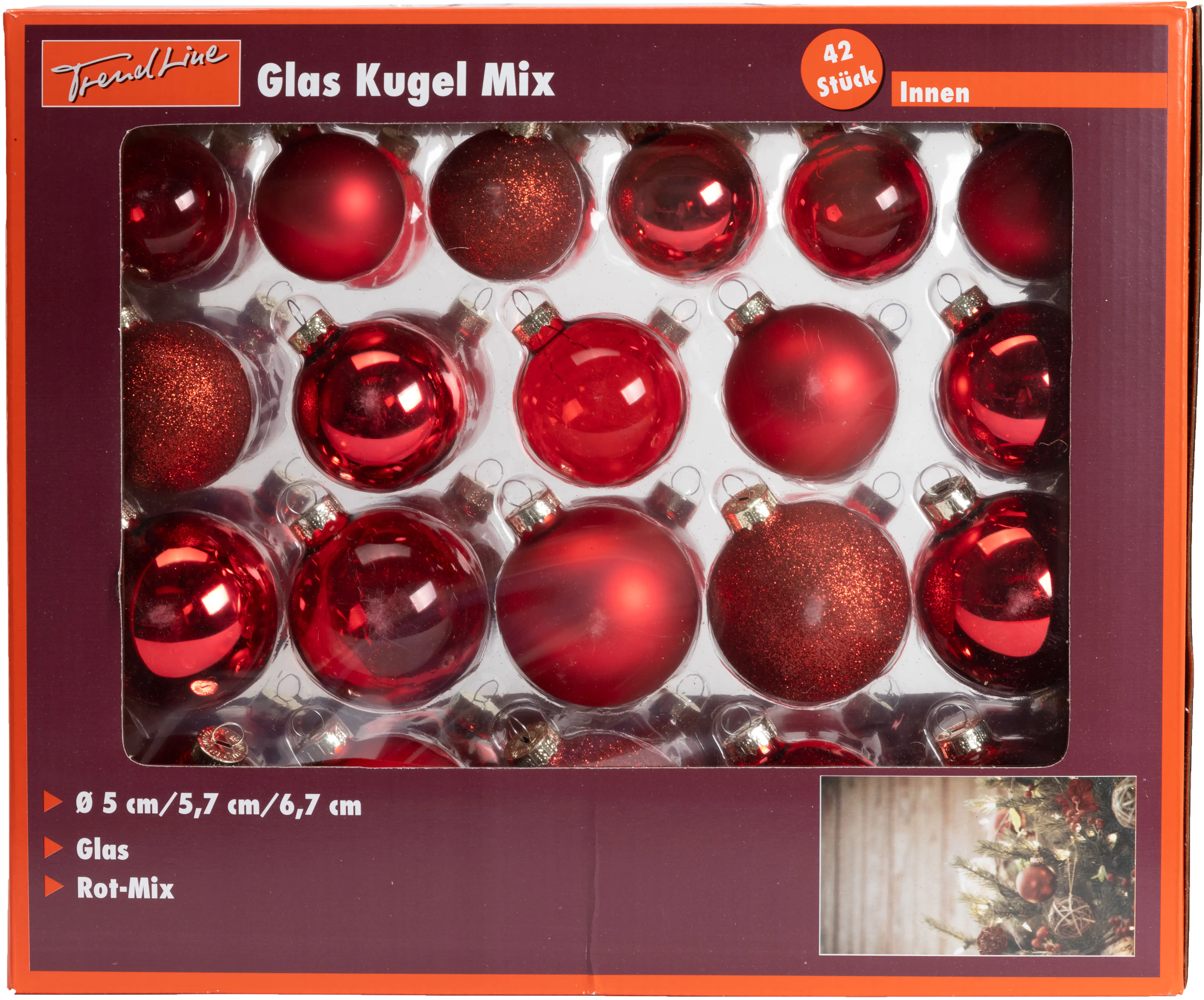 4333692642965_01 TrendLine Glaskugeln rot Mix - 42 Stück