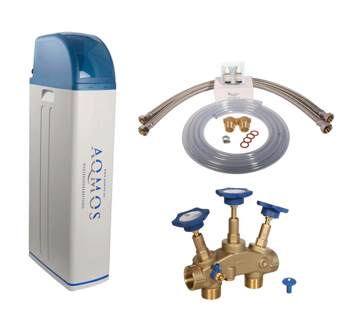 Aqmos Entkalkungsanlage R2D2-72 mit Anschlussset & Montageblock für Haushalte bis 7 Personen