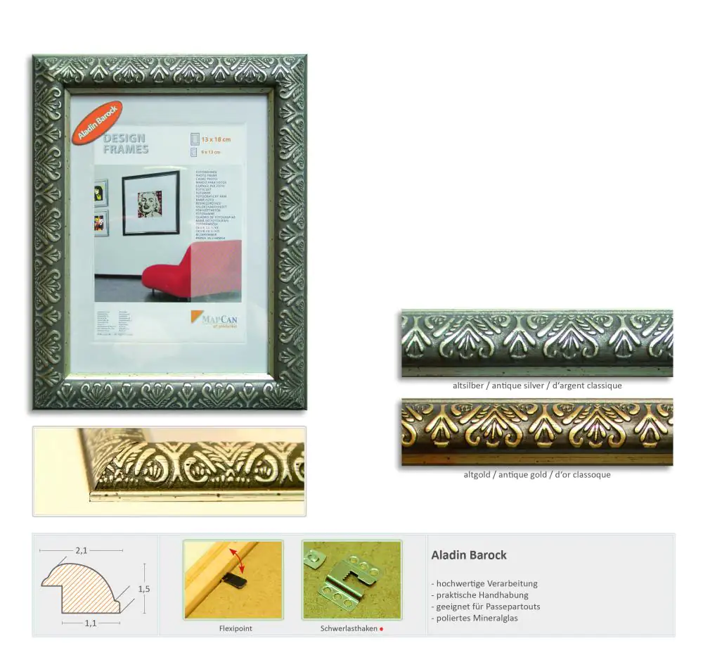 Holz Bilderrahmen Alladin Barock gold, 13 x 18 cm