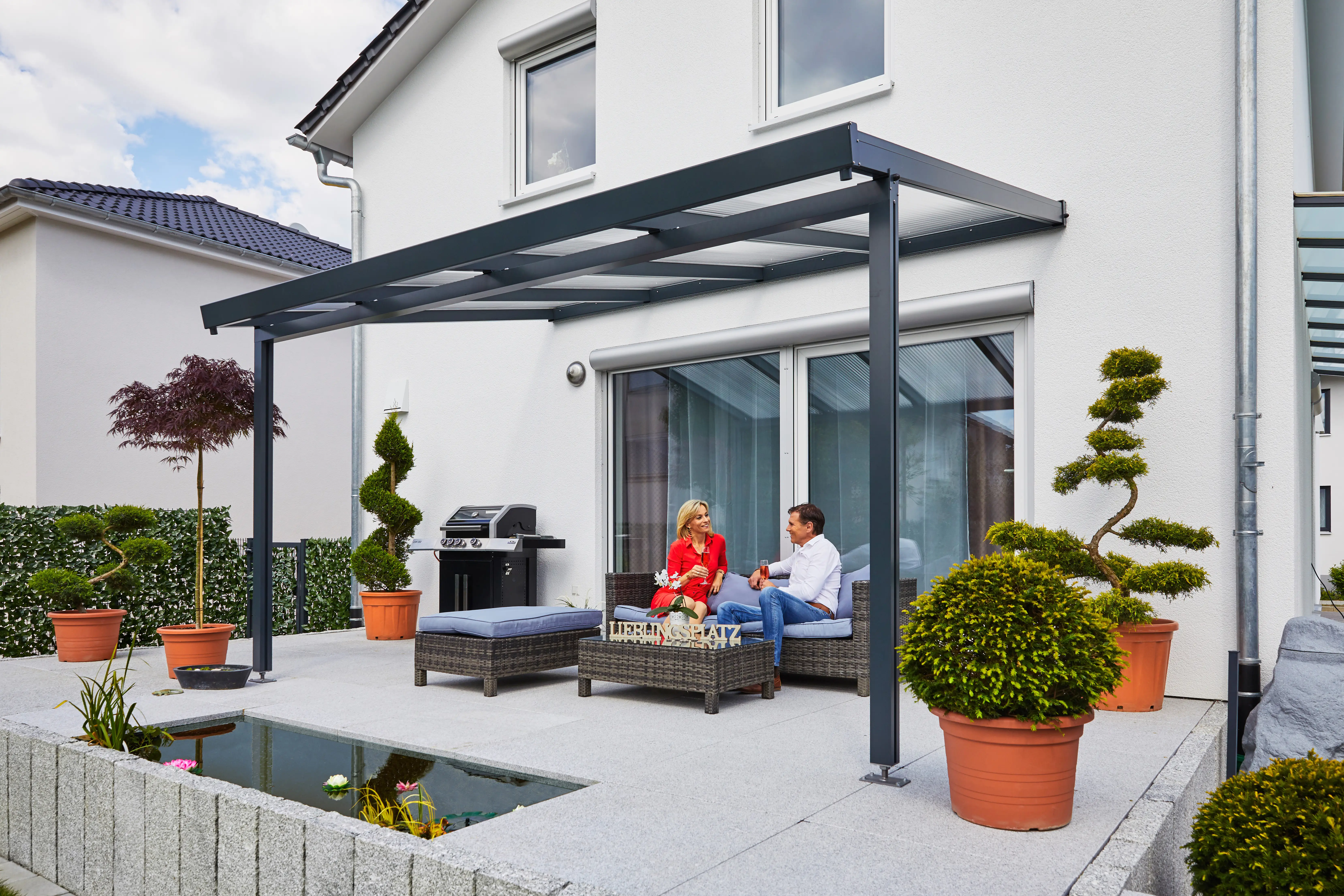 Gutta Premium Terrassendach 410,2 x 306 cm anthrazit PC weiß opal 16 mm
