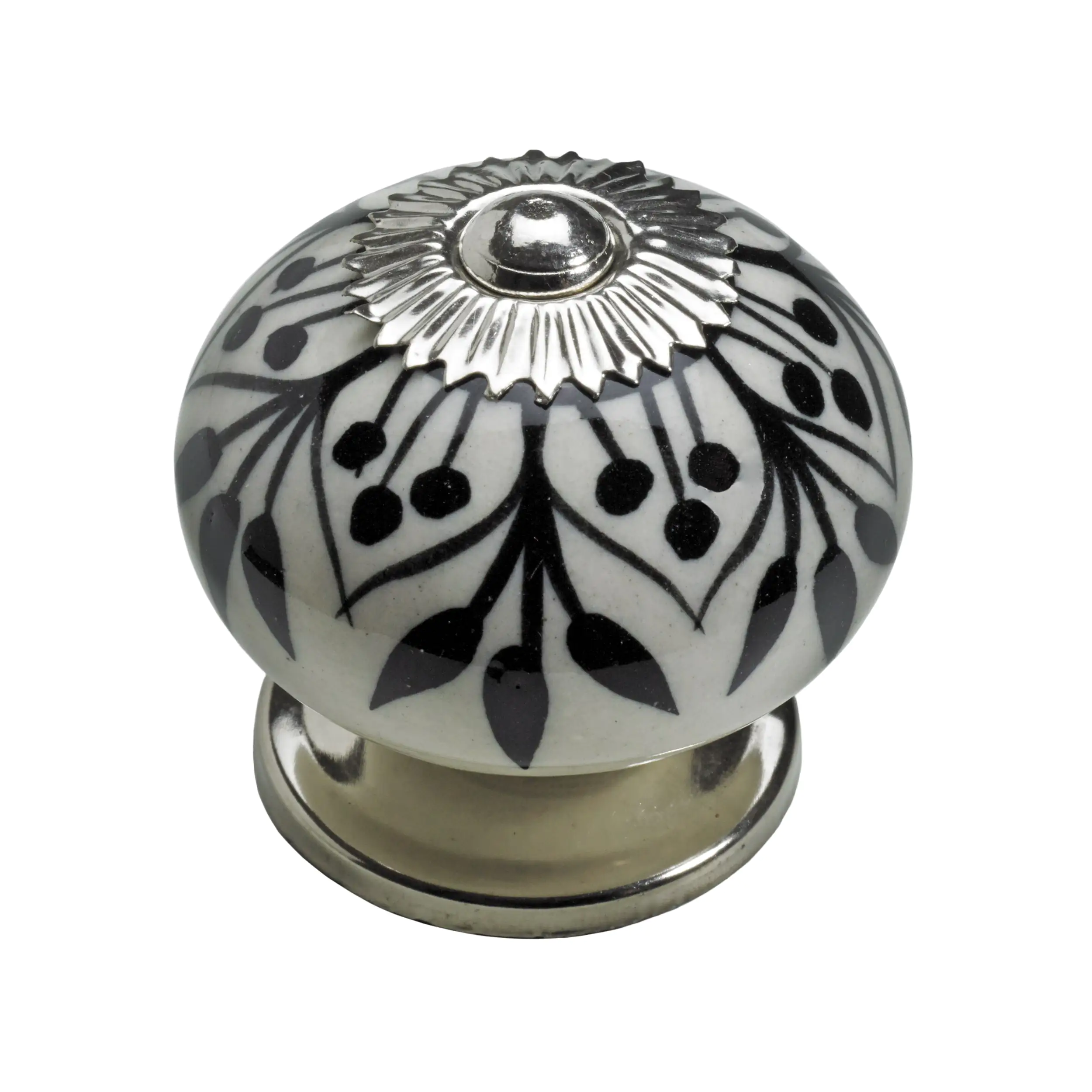 Hettich Möbelknopf Keramik weiß mit schwarzem Muster I Ø 40,0 mm - 1 Stück