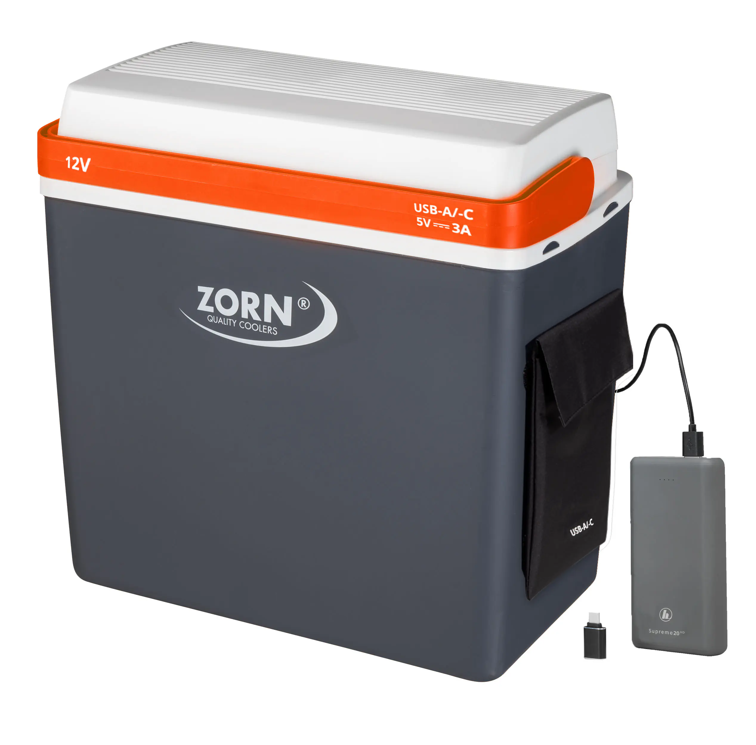 Zorn Kühlbox elektrische ZA24 12V & USB Anschluss grau/weiß/orange 21,9 L