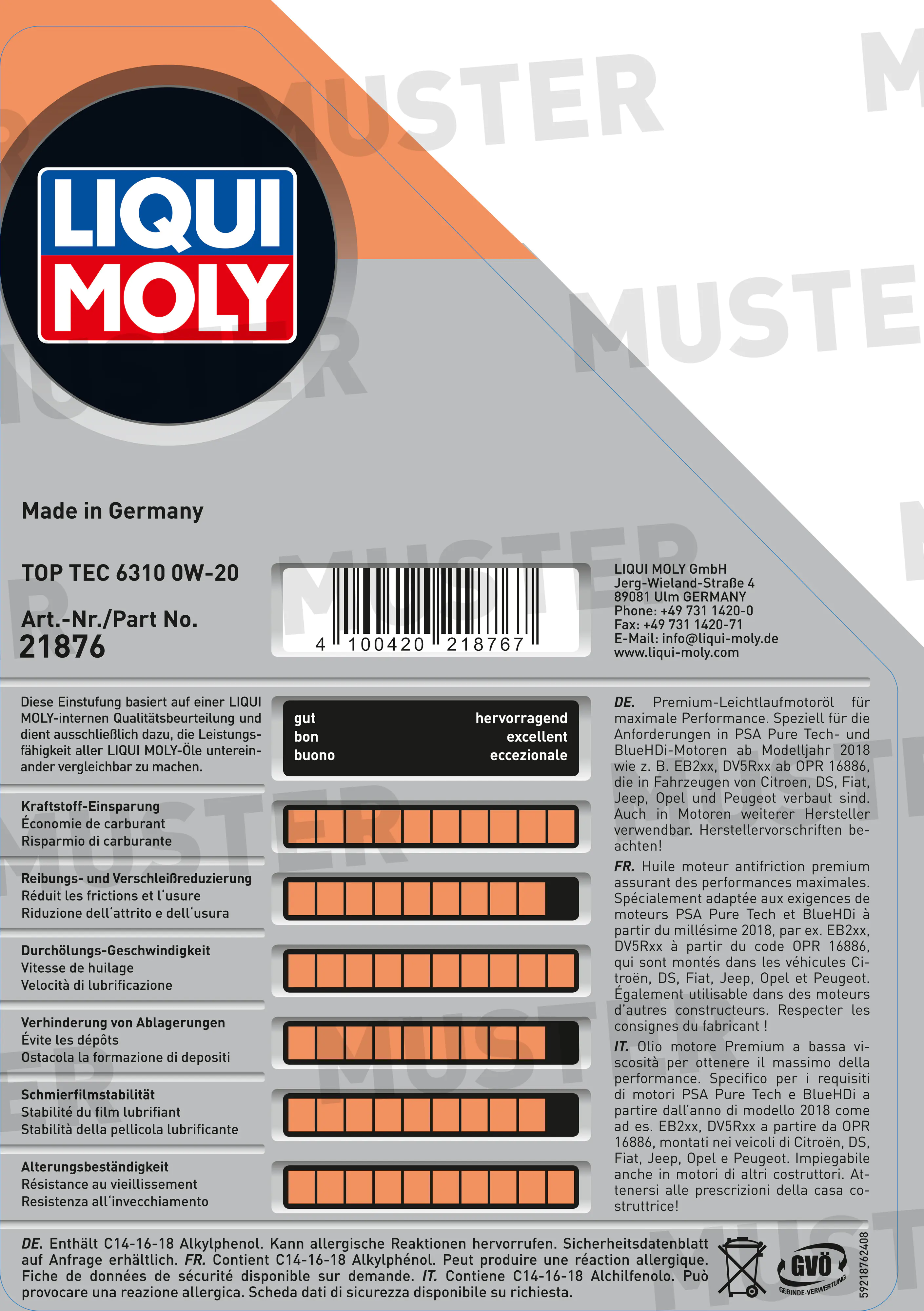 Liqui Moly Motoröl Top Tec 6310 0W-20 5L Liqui Moly Motoröl Top Tec 6310 0W-20 5L