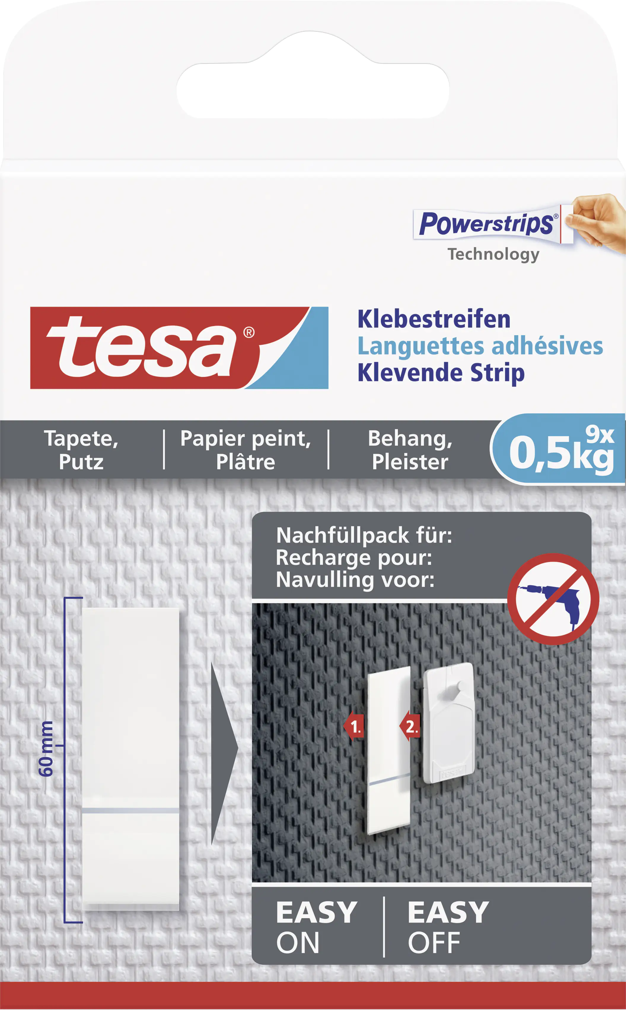 tesa Klebestreifen Traglast 500 g, 9 Stück