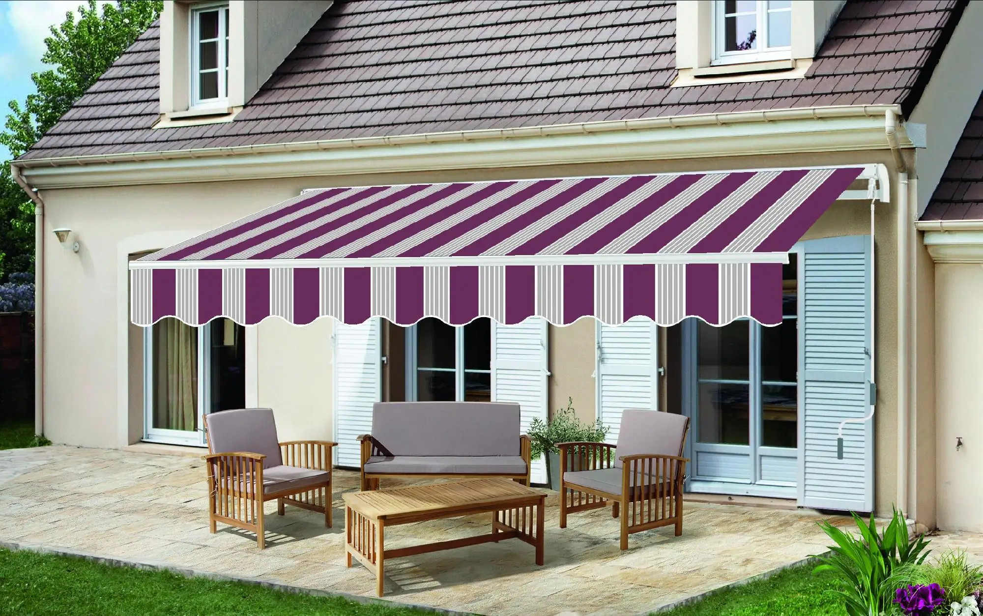 TrendLine Gelenkarm-Markise 3 x 2,5 m rot-weiß-weiß gestreift