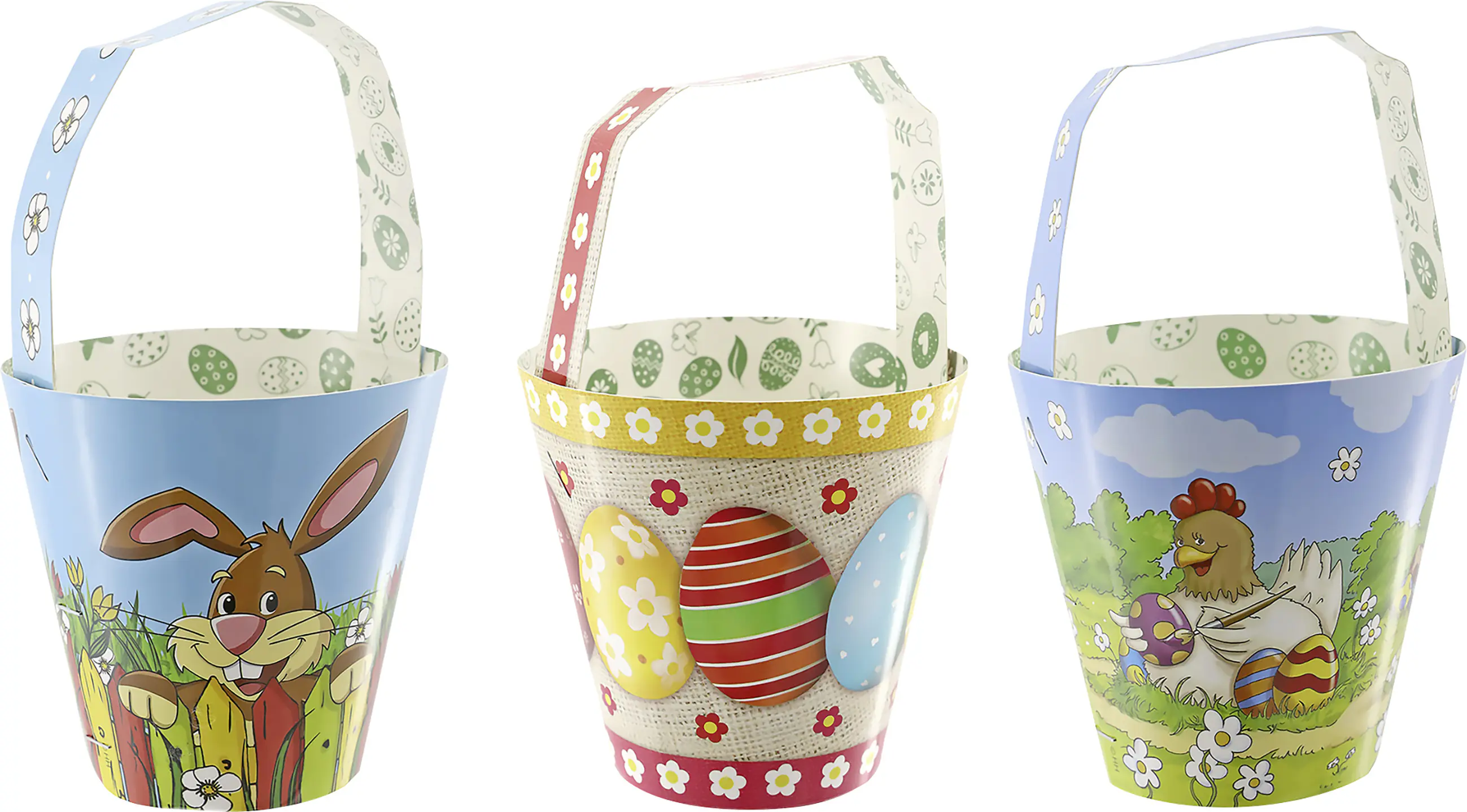 Osterkörbchen Pappe rund 10 x 10 cm bunt mit Griff  Osterkörbchen Pappe rund 10 x 10 cm bunt mit Griff